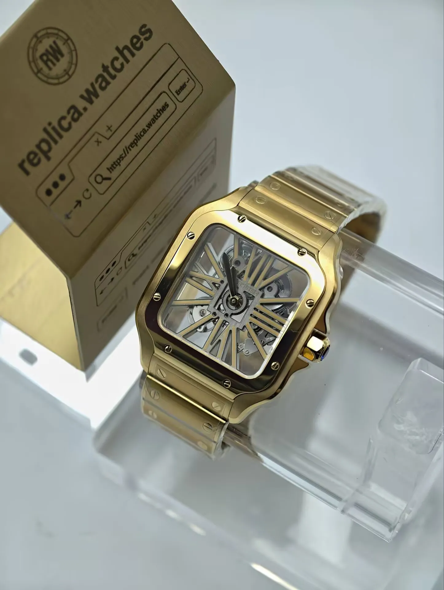 Cartier Santos de Cartier 39.7mm WHSA0042 9611 Movement Gold Skeleton Replica Watch