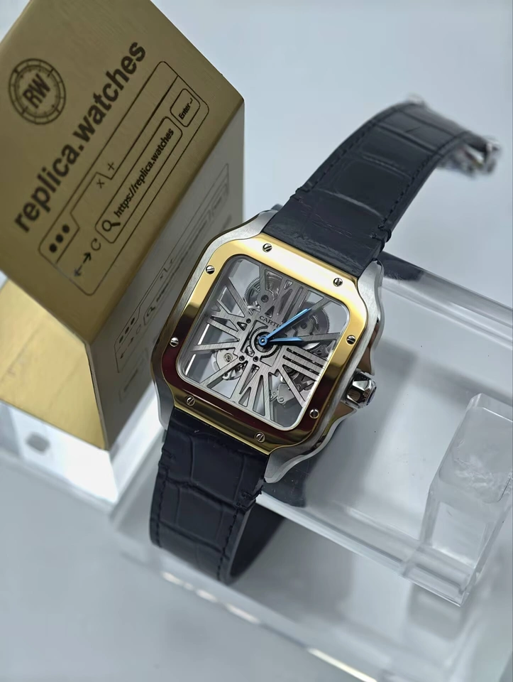Cartier Super Clone Watches 1:1 Santos Skeleton Dial Blue Leather WHSA0019