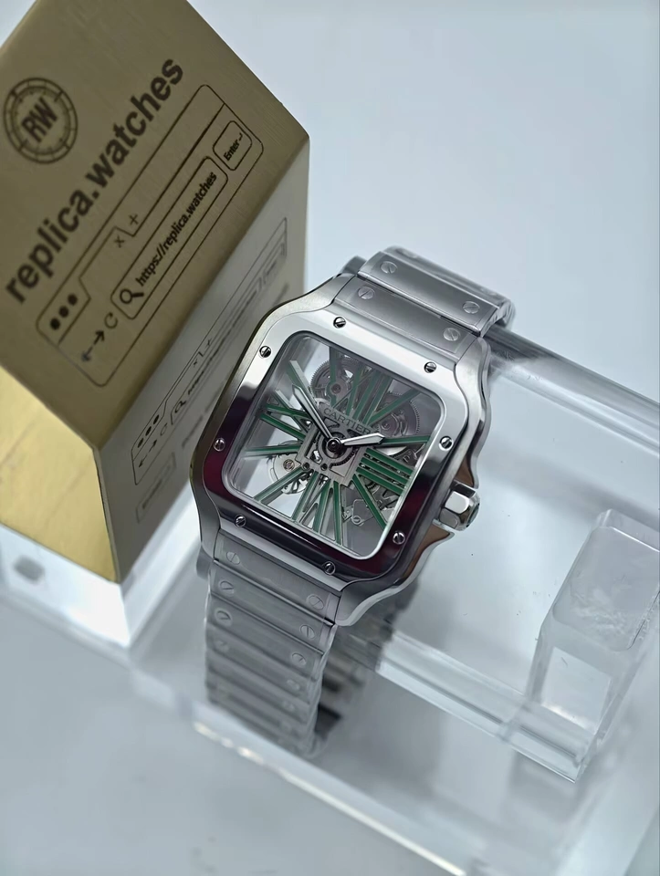 Cartier Super Clone Watches 1:1 Santos Skeleton Green Bridges 39.8mm WHSA0028