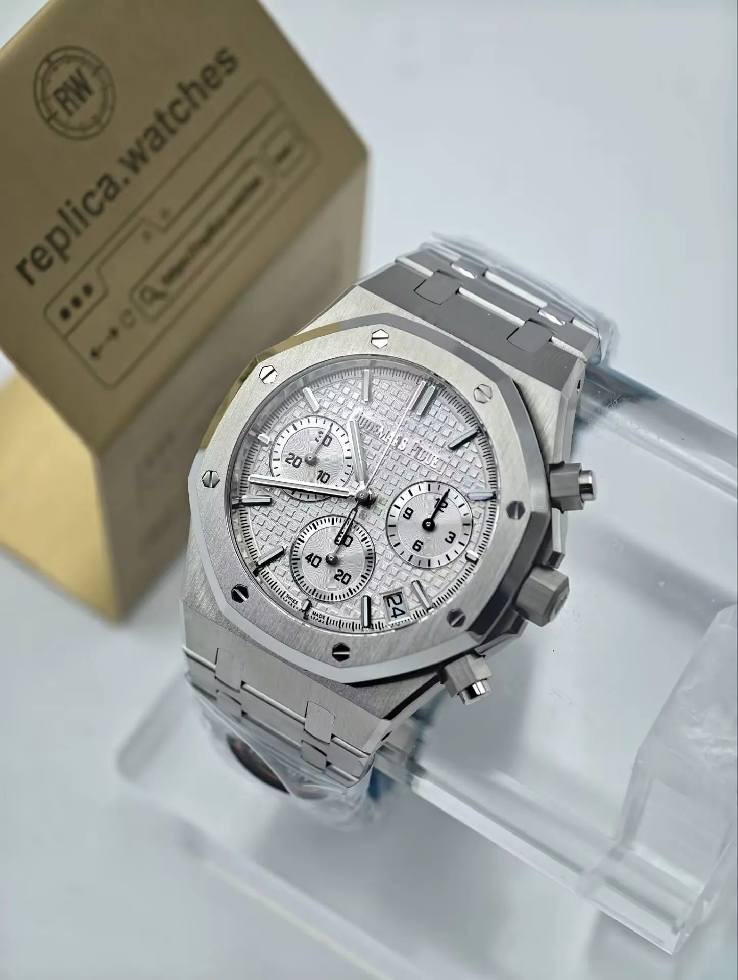 Super Clone Audemars Piguet 26240ST.OO.1320ST.07 White Dial 41mm Royal Oak Chronograph Watchs