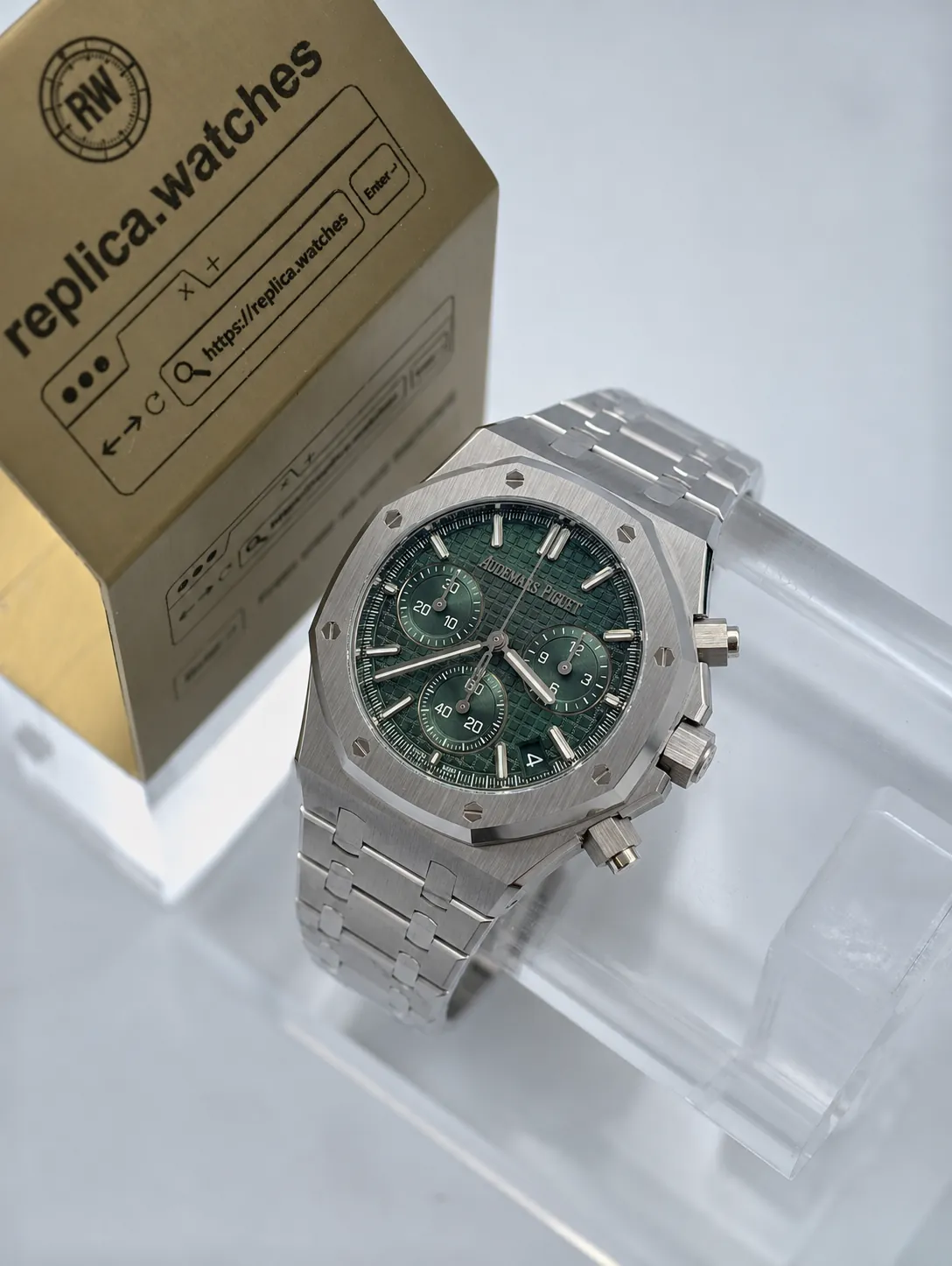 Super Clone Audemars Piguet Royal Oak 26240ST OO 1320ST 08 41mm Military Green Grande Tapisserie Dial 4401 Flyback Chronograph DD Factory Watch