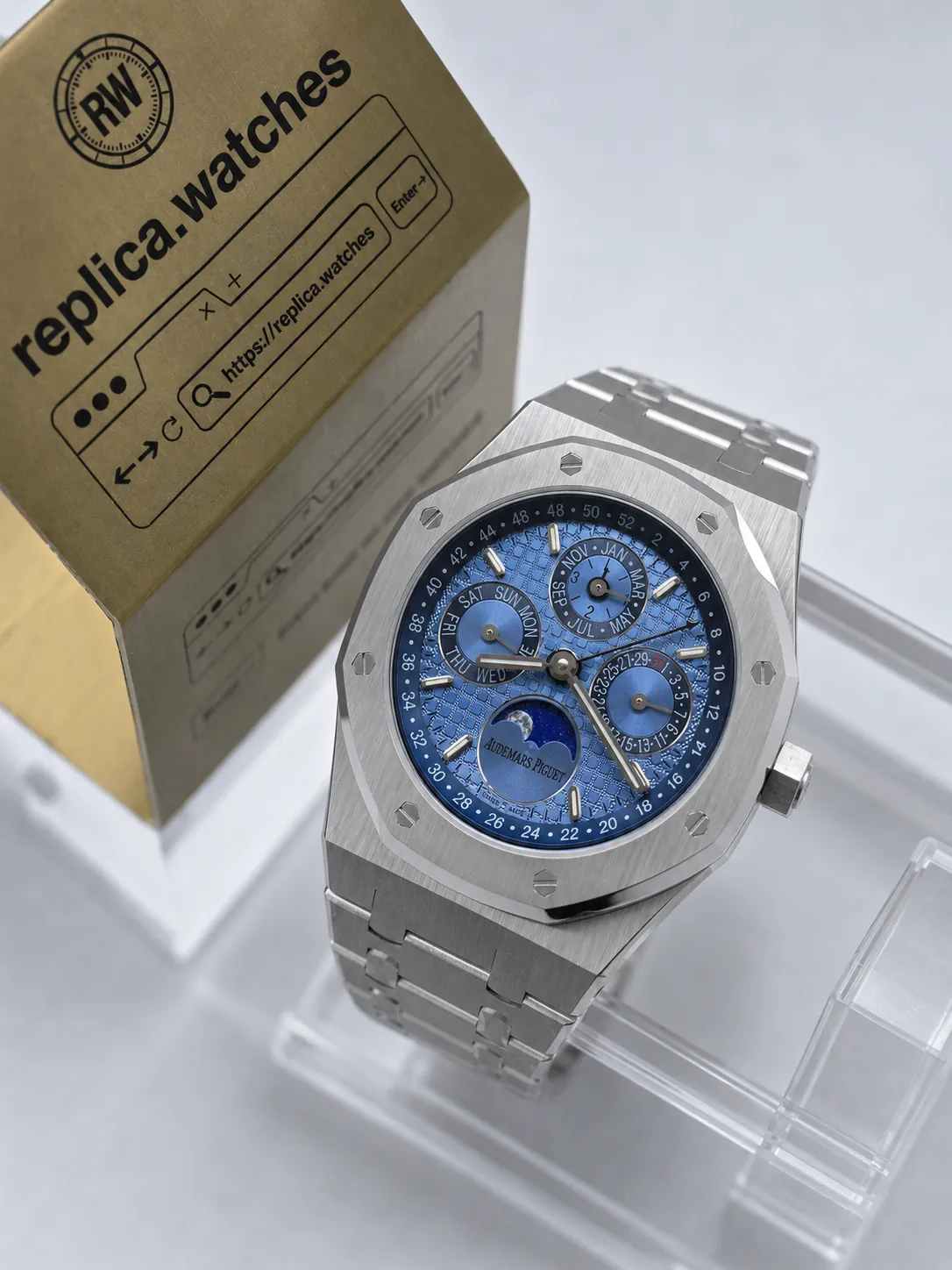 Super Clone Audemars Piguet Royal Oak Perpetual Calendar Blue Grande Tapisserie Dial 26574ST.OO.1220ST.02 41mm Steel BBR Factory Watch