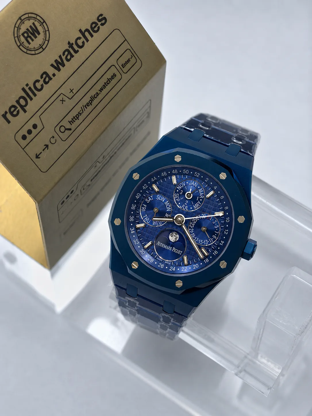 Super Clone Audemars Piguet Royal Oak Perpetual Calendar 26579CS.OO.1225CS.01 Blue Grande Tapisserie Dial Blue Ceramic BBR Factory Watch