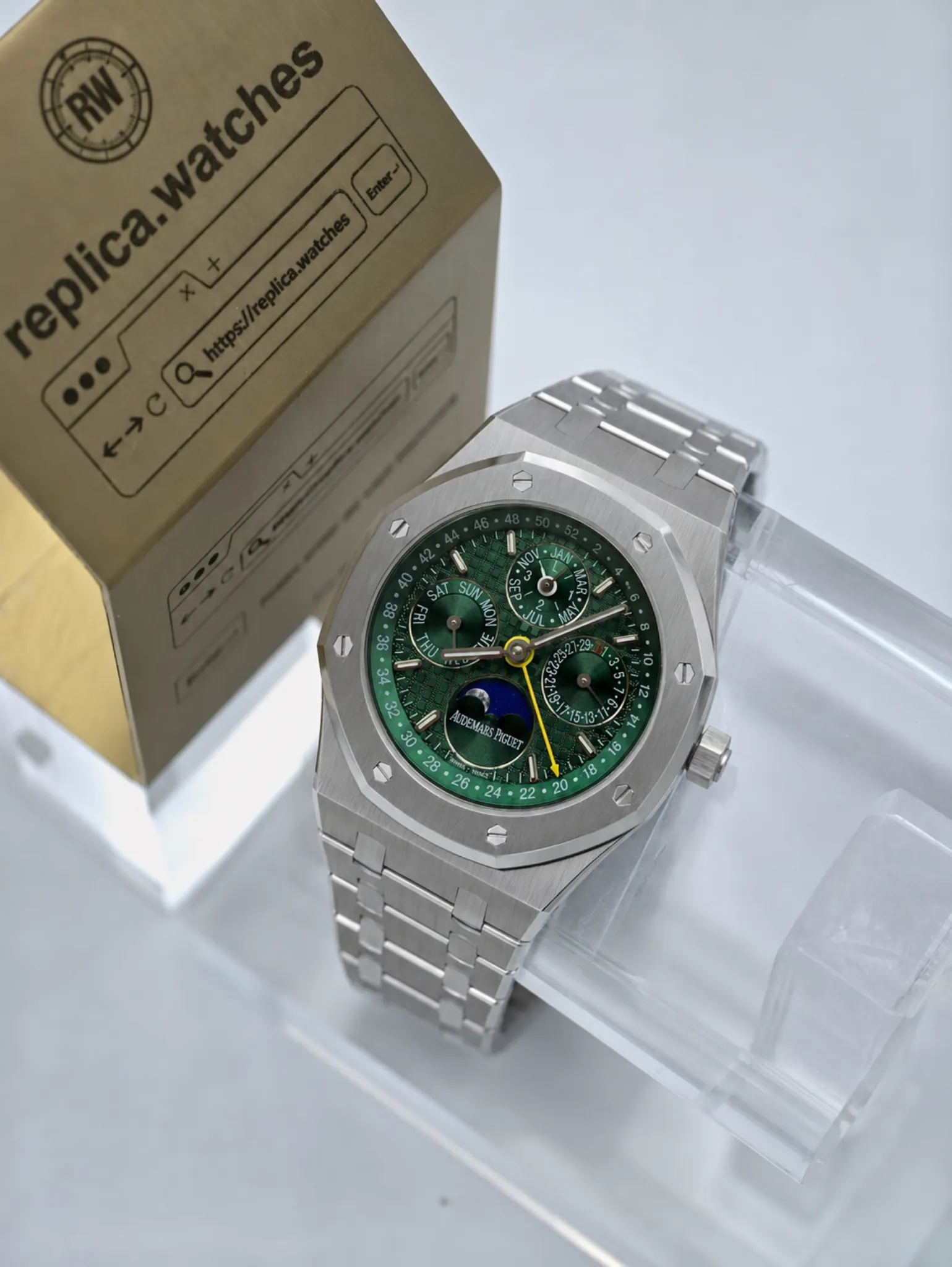 Super Clone Audemars Piguet Royal Oak Perpetual Calendar 26606ST.OO.1220ST.01 Green Grande Tapisserie Dial 41mm BBR Factory Watch