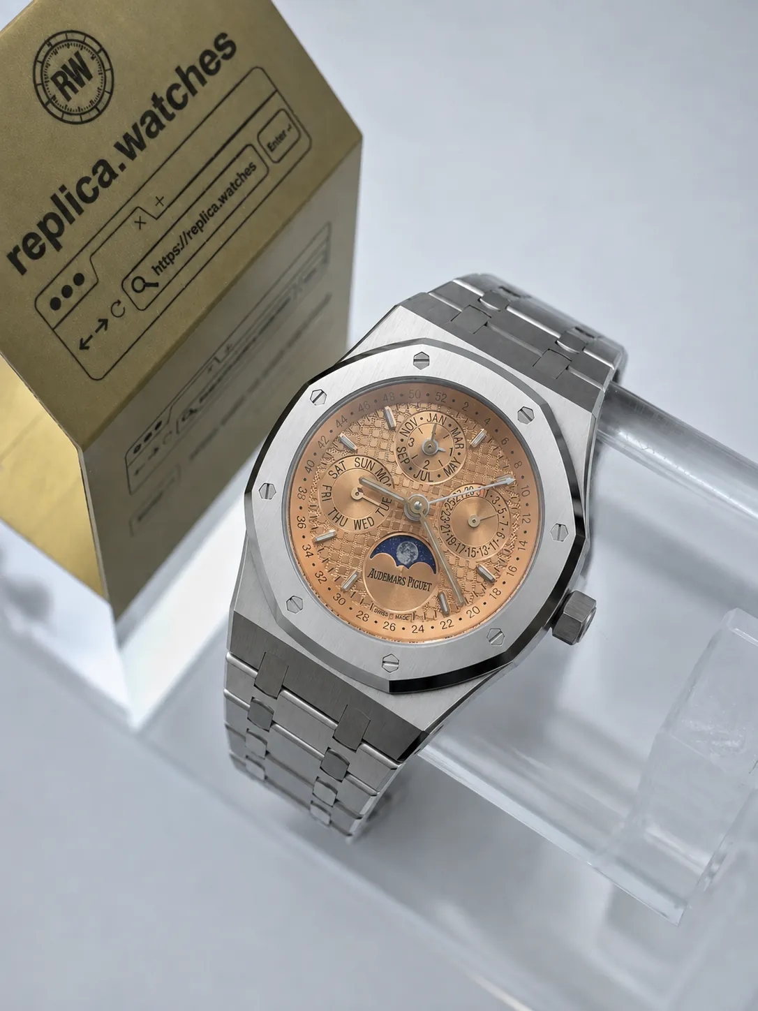 Super Clone Audemars Piguet Royal Oak 26615TI.OO.1220TI.01 41mm Titanium Salmon Dial Perpetual Calendar BBR Factory Watch