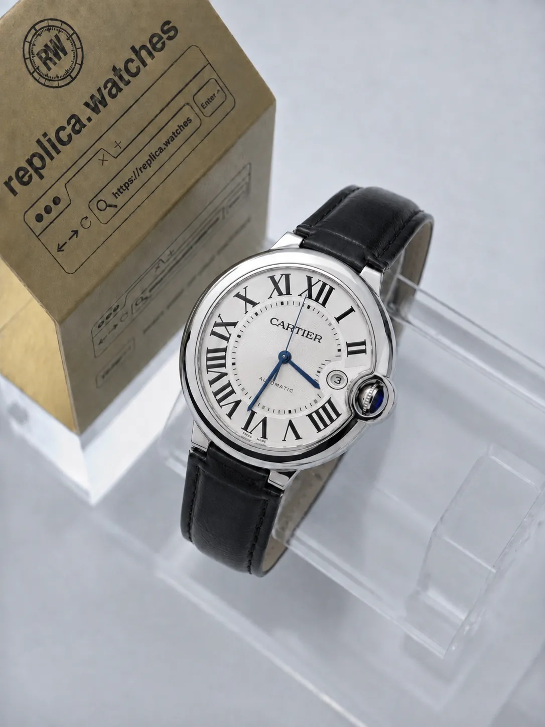 Super Clone Cartier Ballon Bleu WSBB0026 42mm 66G Silver Guilloche Dial Roman Numerals Blue Spinel Crown AF Factory Watch