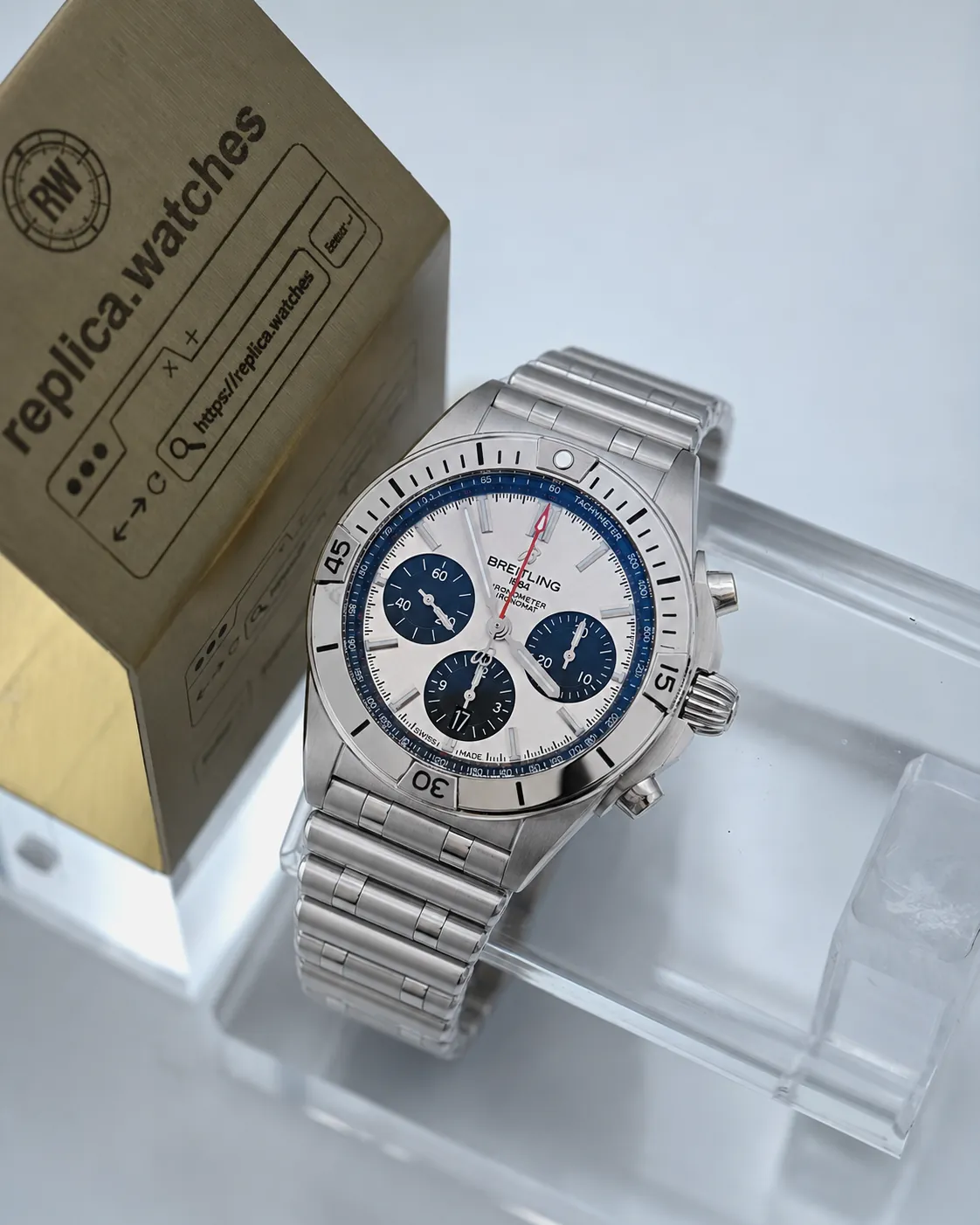 Super Clone Breitling Chronomat B01 42 AB0134101G1A1 42mm Silver Blue Panda Dial Rouleaux Steel Strap B01 Movement BLS Factory