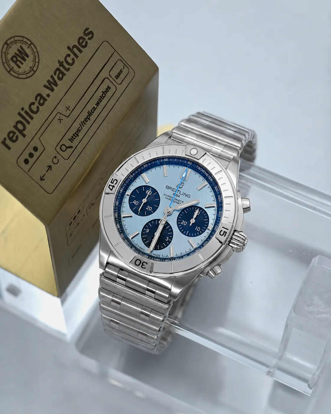Super Clone Breitling Chronomat B01 42 PB0158101C1A1 Ice Blue Dial Dark Blue Subdials Platinum Bezel B01 Movement BLS Factory Watch