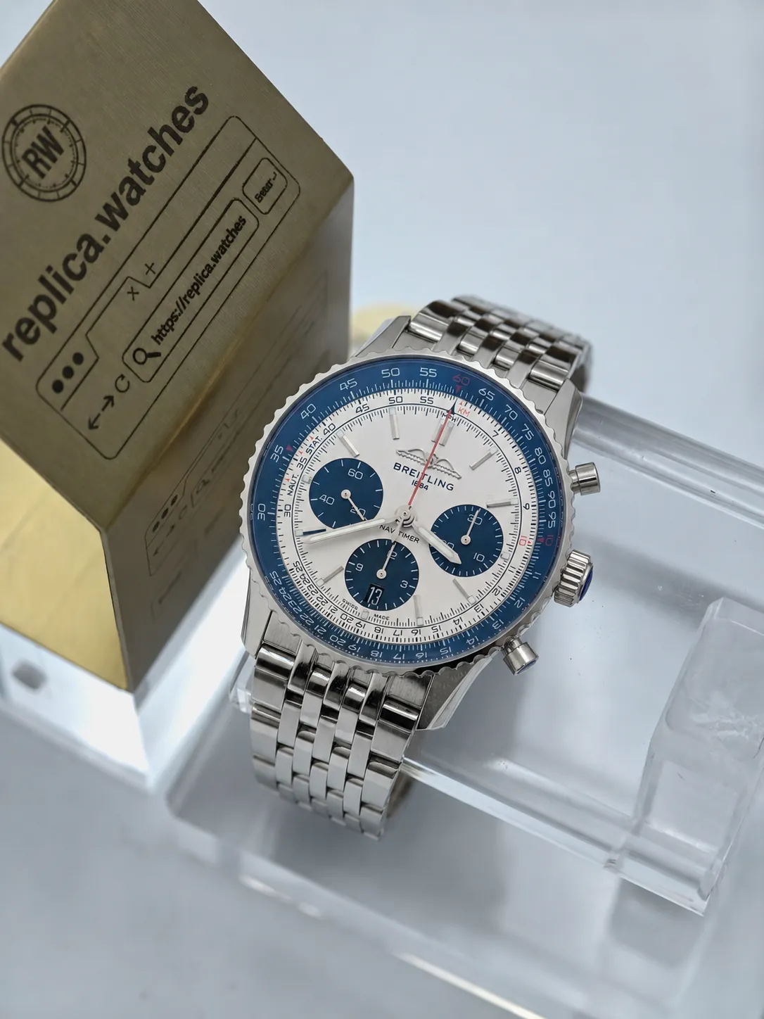Super Clone Breitling Navitimer B01 41 AB0138241G1A1 Blue White Reverse Panda Dial Steel Bezel B01 Movement BLS Factory Watch