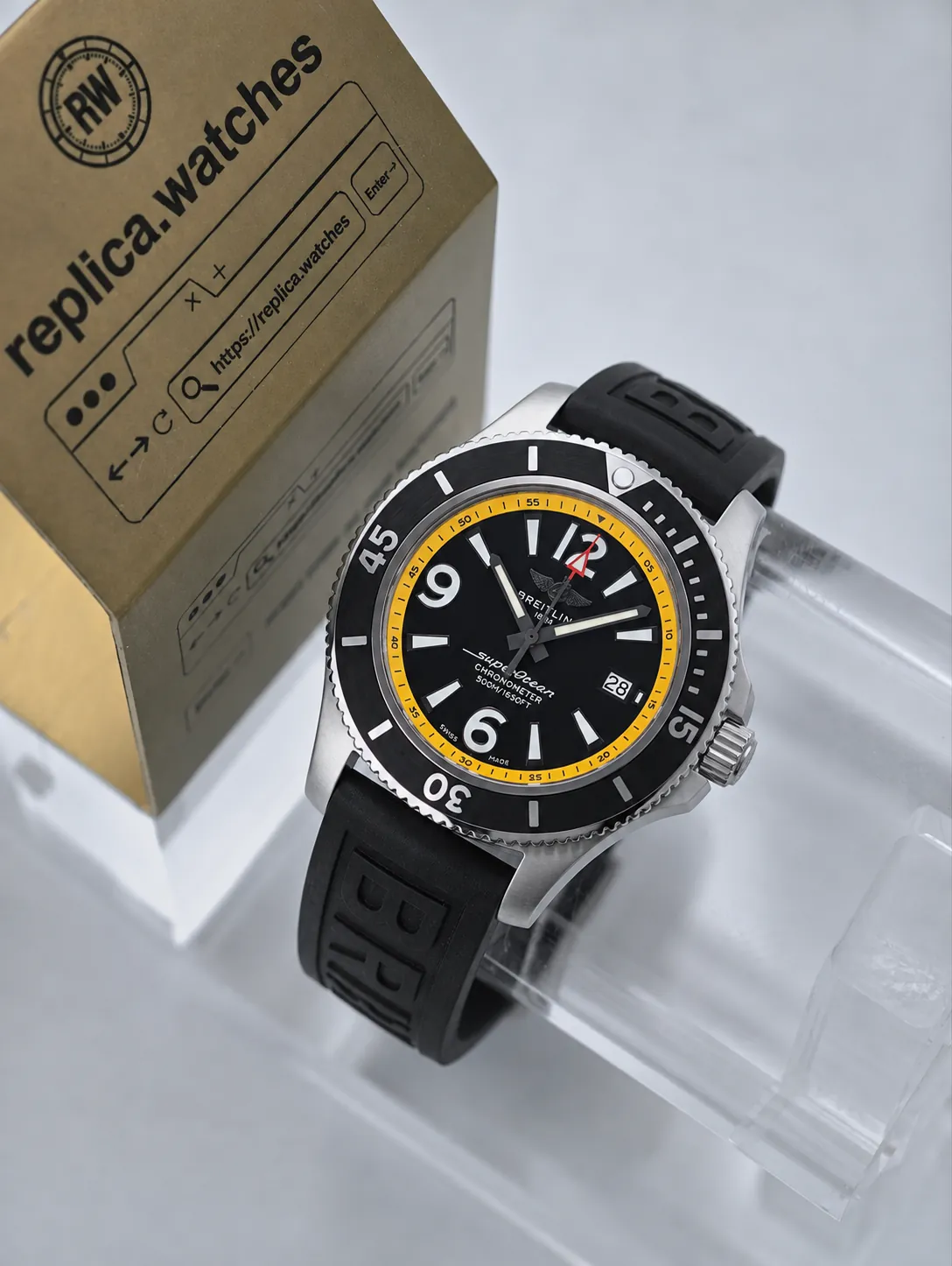 Super Clone Breitling Superocean 42 A17366D71B1S1 Black Dial Colorful Minute Scale Steel Case Rubber Strap TF Watch