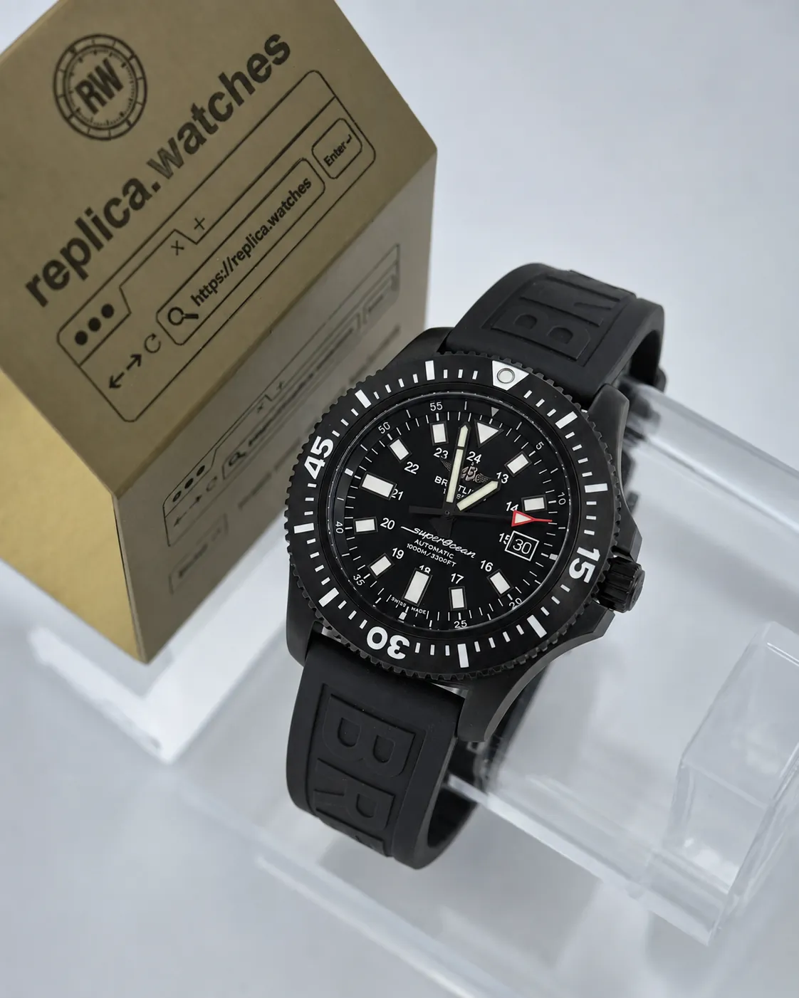 Super Clone Breitling Superocean 44 M17393131B1S1 Black Steel Case Colorful Minute Scale Luminous Automatic 17 Movement Watch