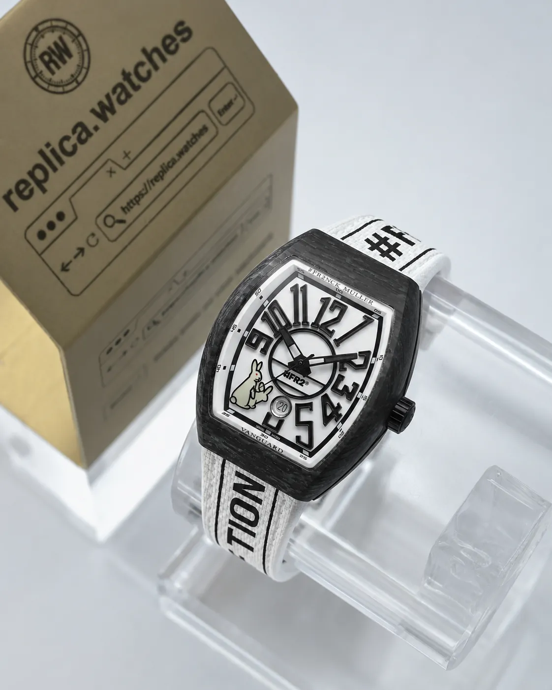 Super Clone Franck Muller Vanguard V41 SC DT FR2 GFGRNR NR 41mm Black Carbon Fiber White Dial Rabbit Logo Watch