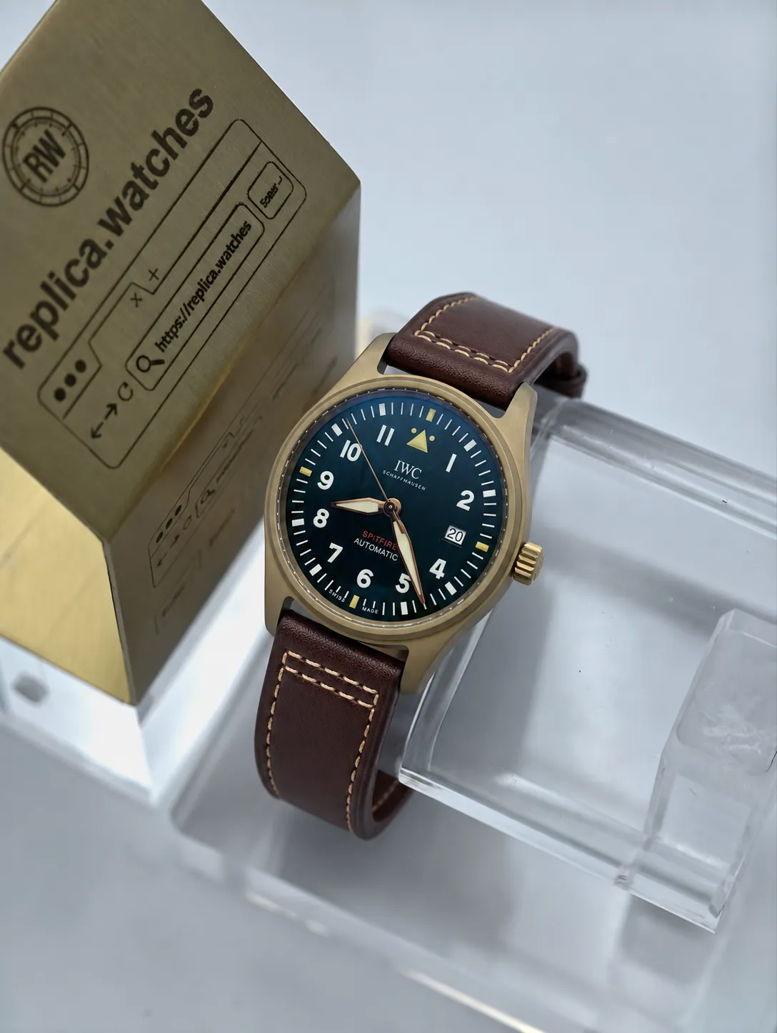 Super Clone IWC Spitfire IW326802 39mm Bronze Case Olive Green Dial Calf Strap 32110 Movement MKS Factory Watch