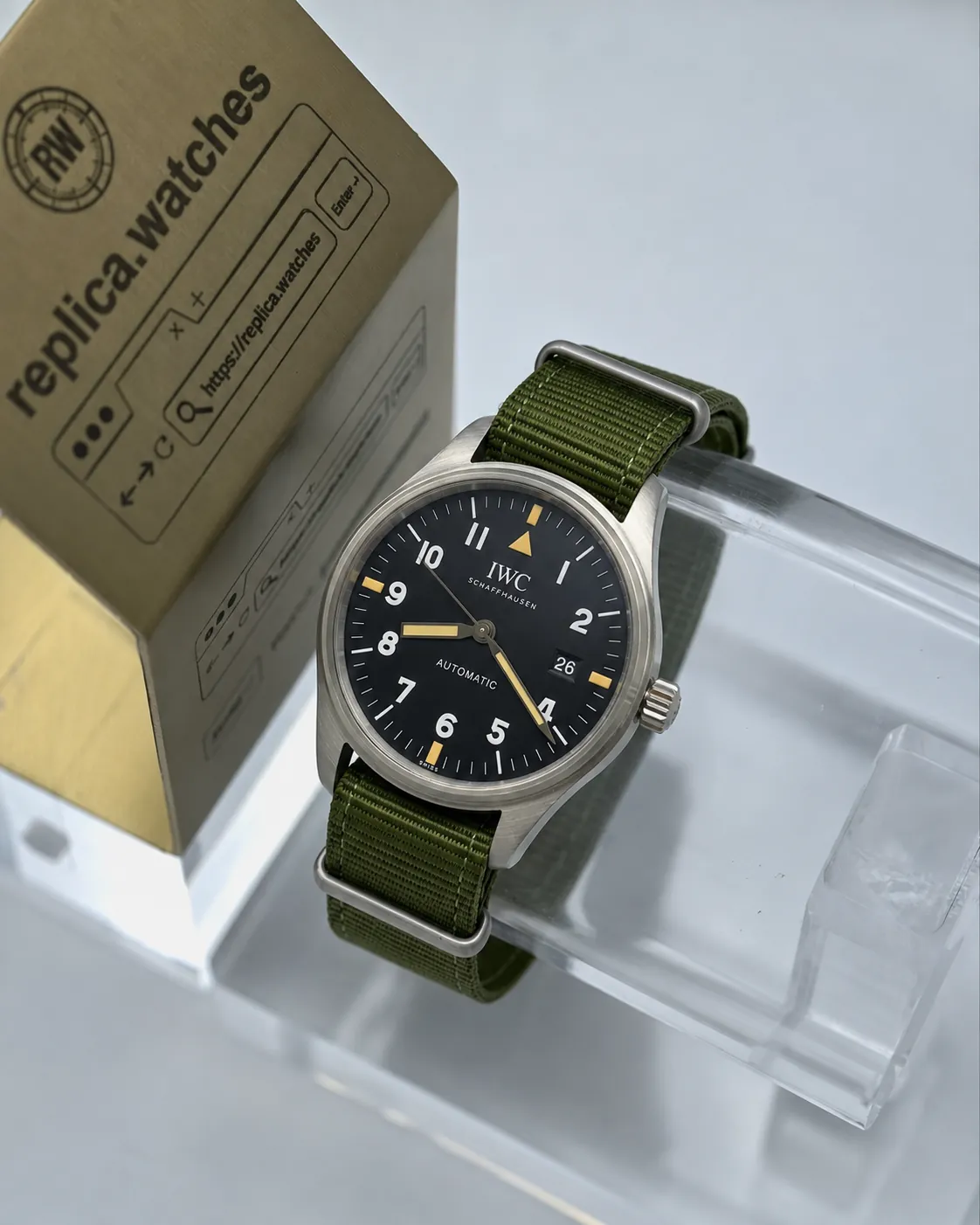 Super Clone IWC Mark XVIII IW327007 40mm Tribute to Mark XI Vintage Cream Luminous NATO Strap 35111 M+ Factory Watch