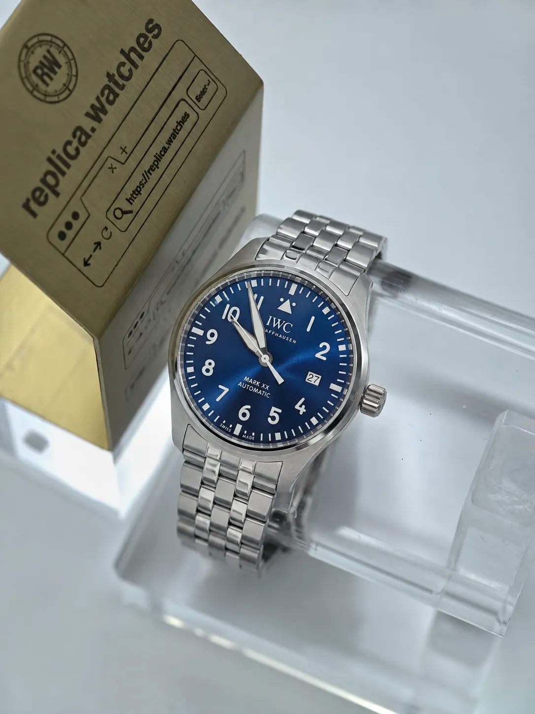 Super Clone IWC IW328204 Blue Dial 40mm 5-Link Steel Band Casual Pilot Watchs