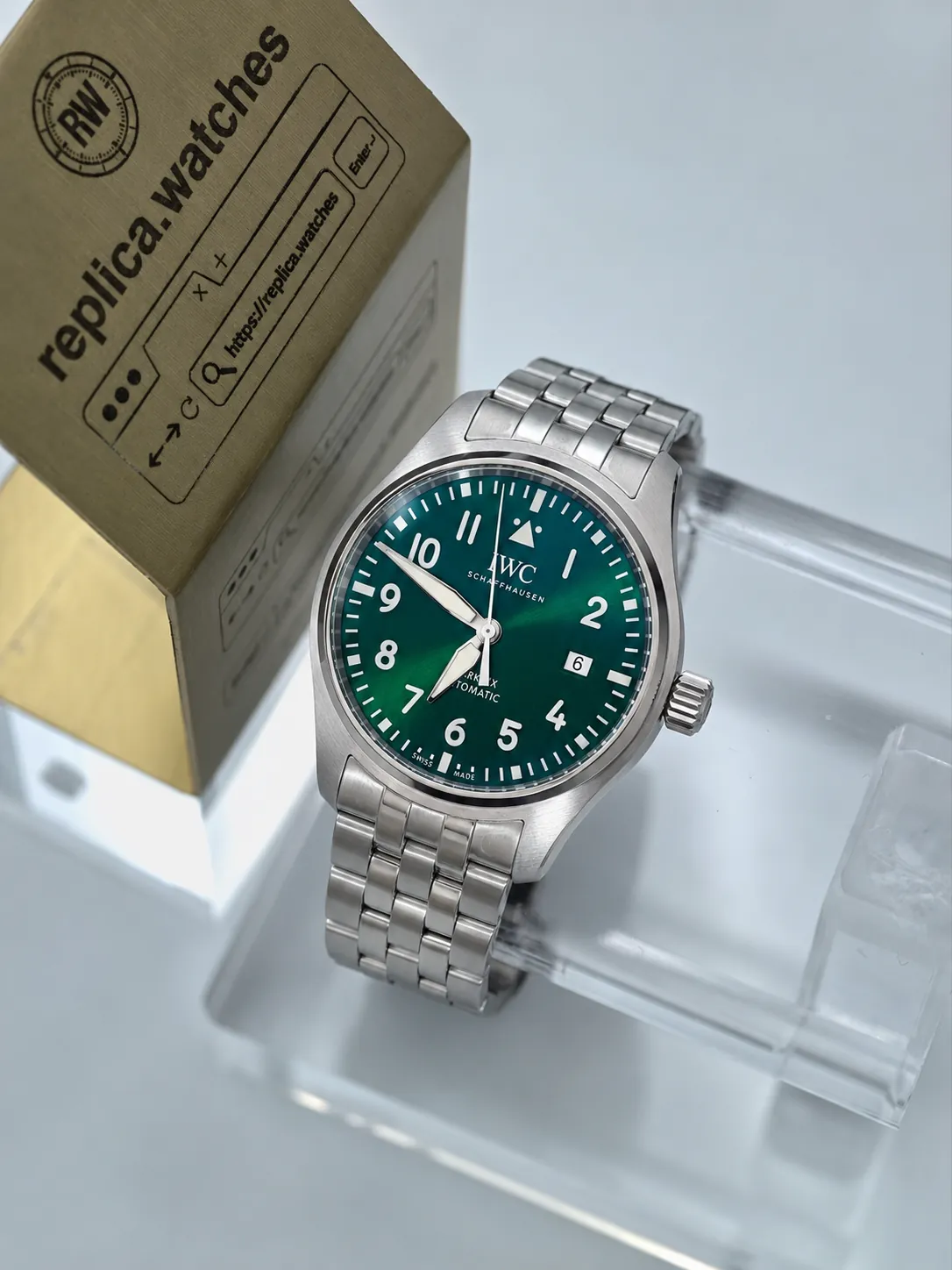 Super Clone IWC IW328206 Green Dial 40mm Mark XX Pilot Steel Band Automatic Watchs