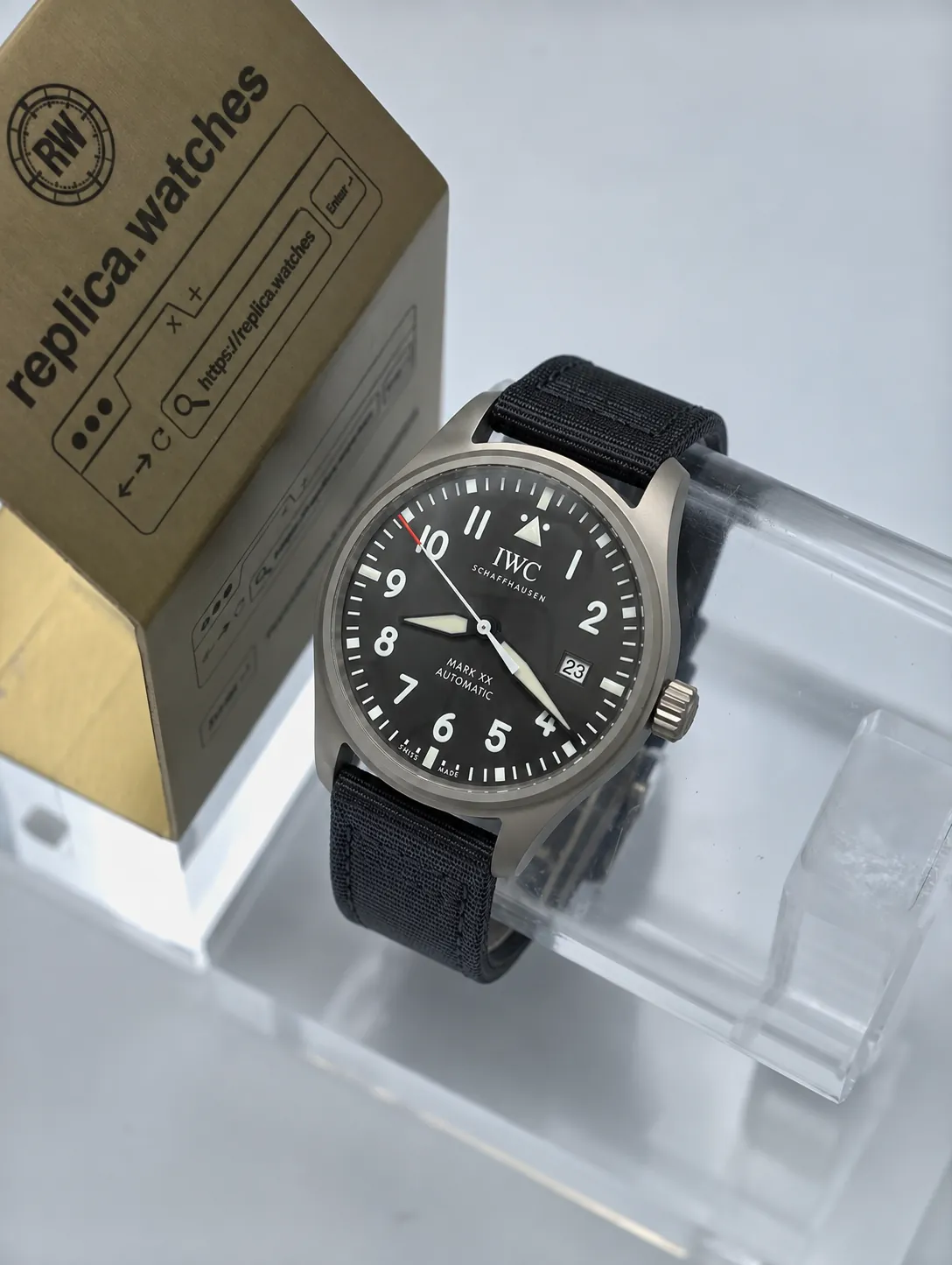 Super Clone IWC Pilot’s Watch Mark XX IW328209 40mm Lightweight Titanium Case Black Fabric Strap 32111 M+ Factory Watch
