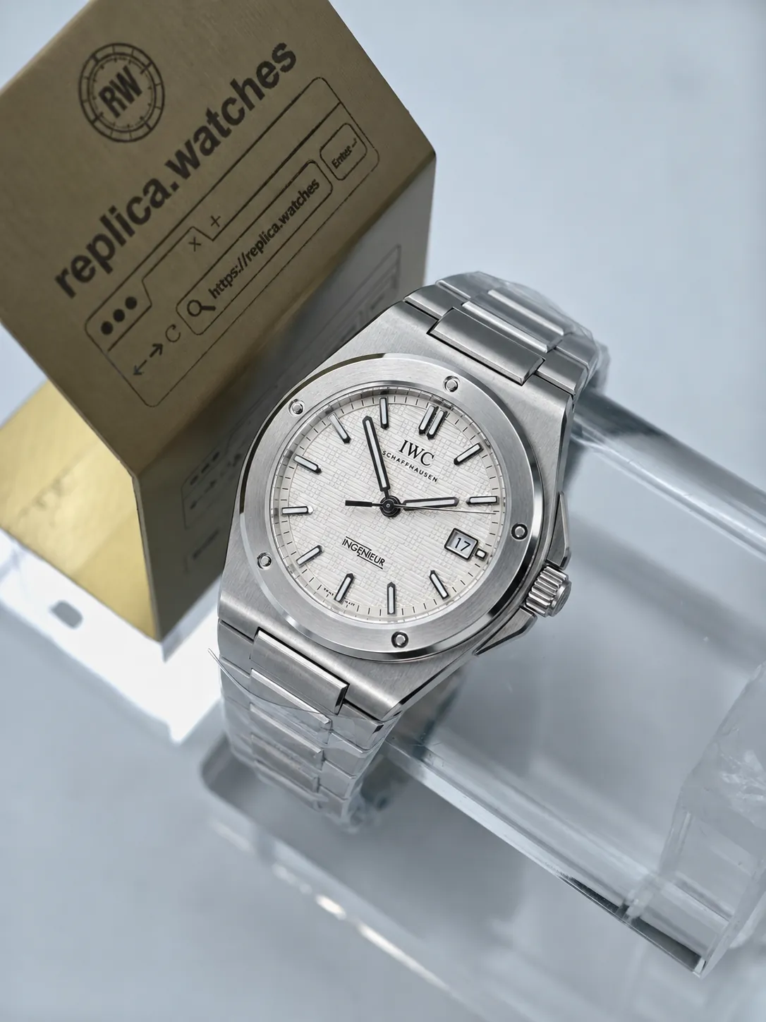 Super Clone IWC IW328902 Silver Grid Dial 40mm Ingenieur Automatic H-Link Integrated Bracelet Watchs