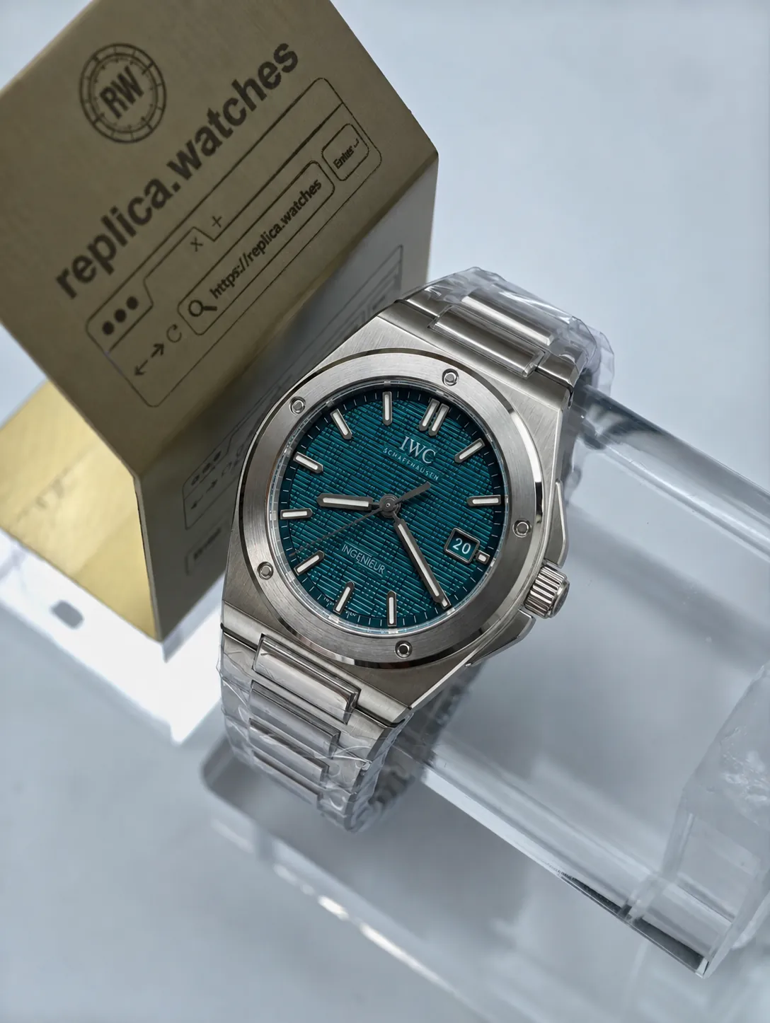 Super Clone IWC IW328903 Aqua Light Blue Grid Dial 40mm Ingenieur Integrated Steel Bracelet Watchs