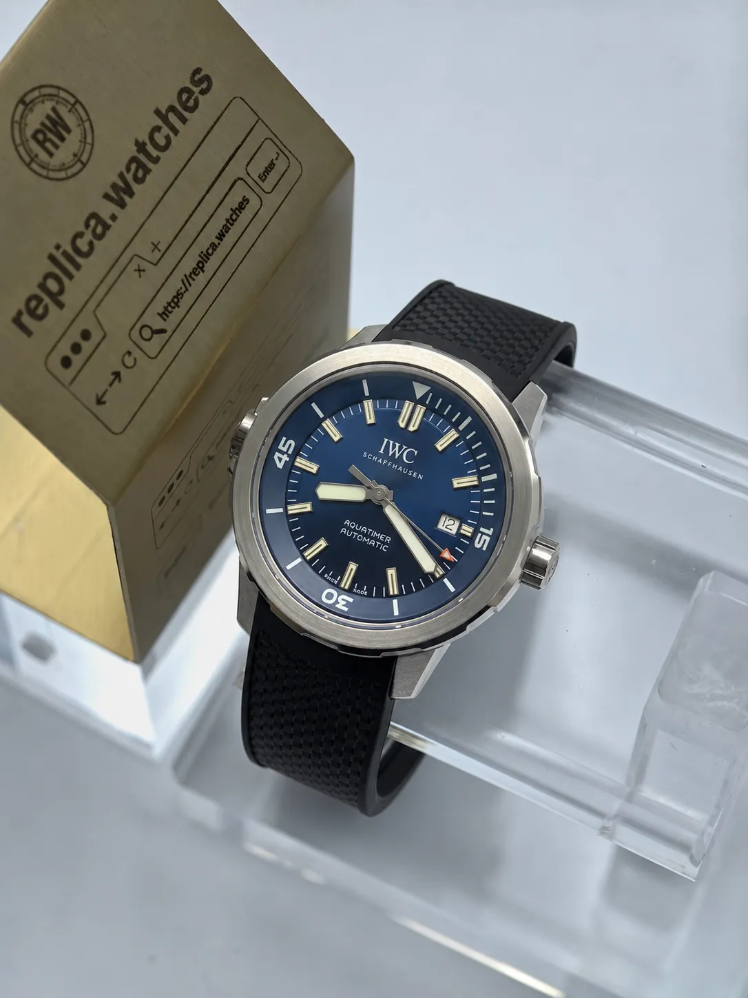 Super Clone IWC Aquatimer IW329005 42mm Deep Blue Dial Internal External Rotating Bezel 30120 Movement V6S Factory Watch