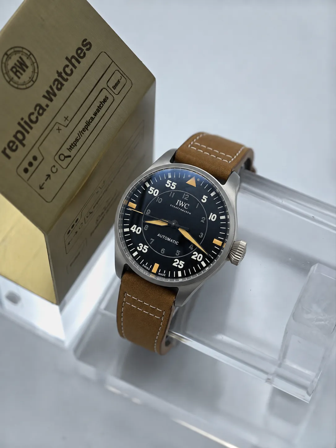 Super Clone IWC IW329701 Big Pilot 43 Spitfire Black Observer Dial 82100 Automatic Movement Sapphire Crystal