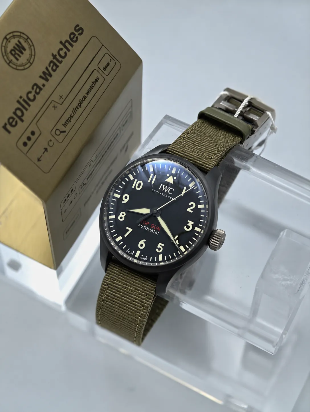 Super Clone IWC IW329801 Big Pilot 43 TOP GUN Black Dial Red TOP GUN Lettering 82100 Movement