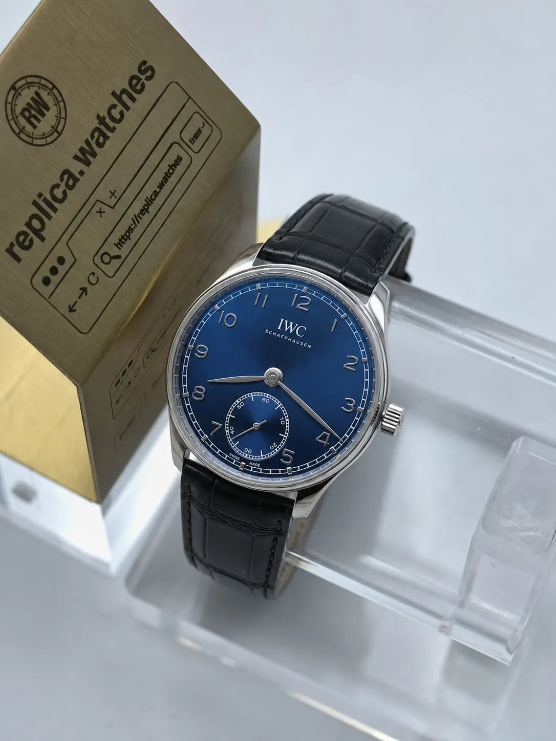 Super Clone IWC Portugieser IW358305 40mm Navy Blue Dial Silver Marker 82200 Movement Alligator Strap ZF Watch