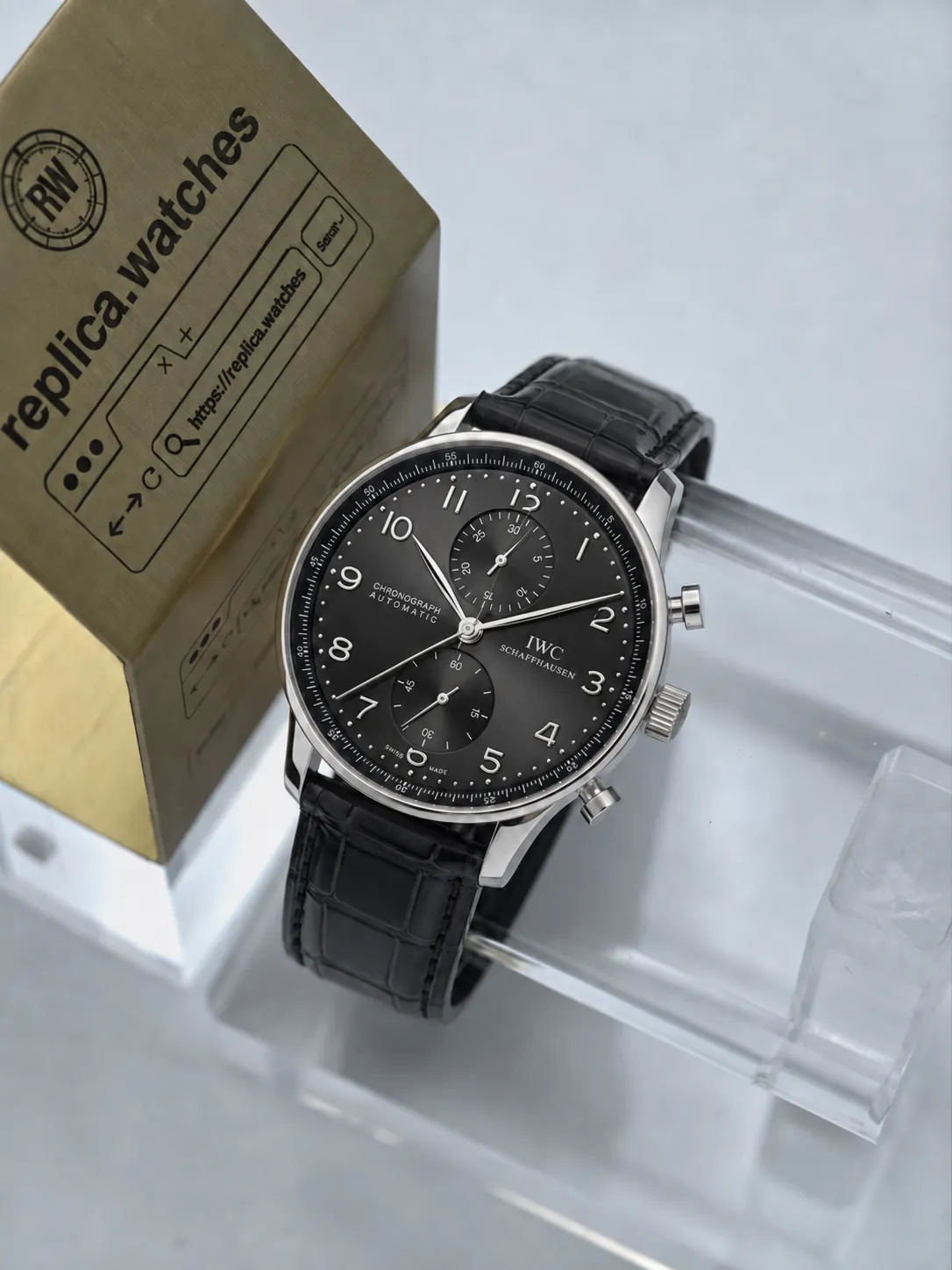 Super Clone IWC IW371609 Black Dial 41mm Portugieser Chronograph Twin Vertical Subdial Watchs