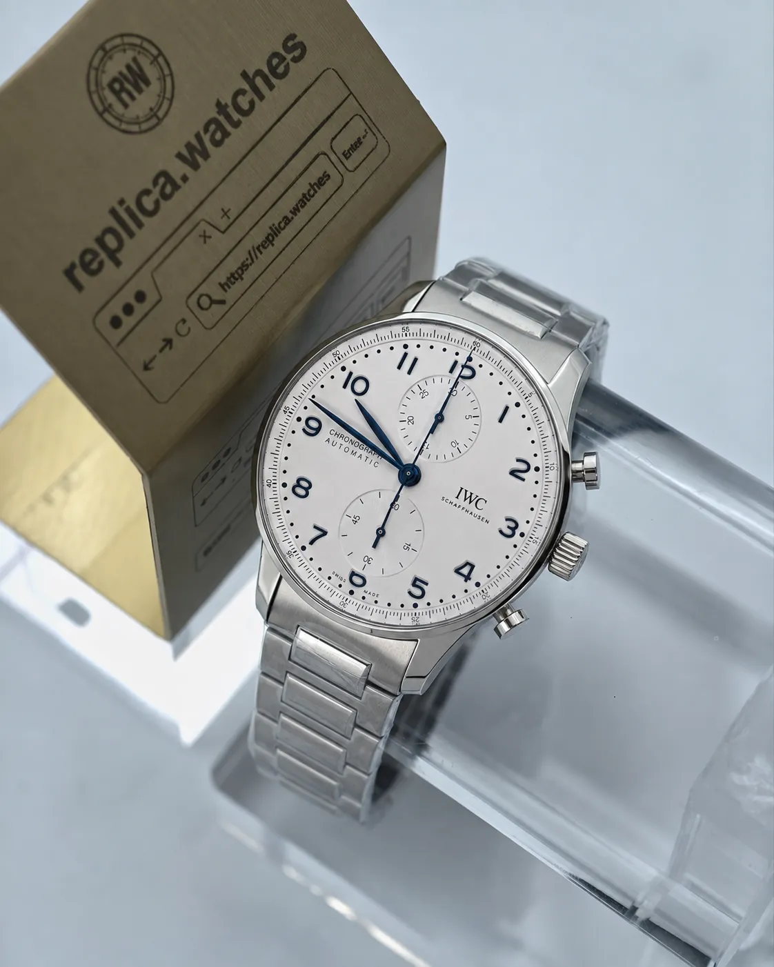 Super Clone IWC IW371617 Silver White Dial 41mm Portugieser Chronograph Steel Bracelet Watchs