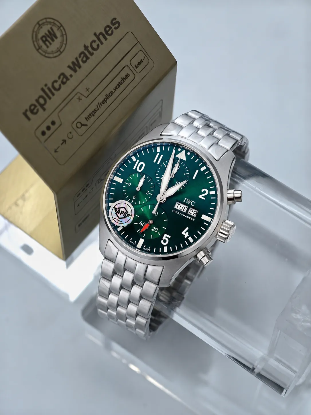 Super Clone IWC IW388104 Green Dial 41mm Pilot Chronograph Day Date Automatic Watchs