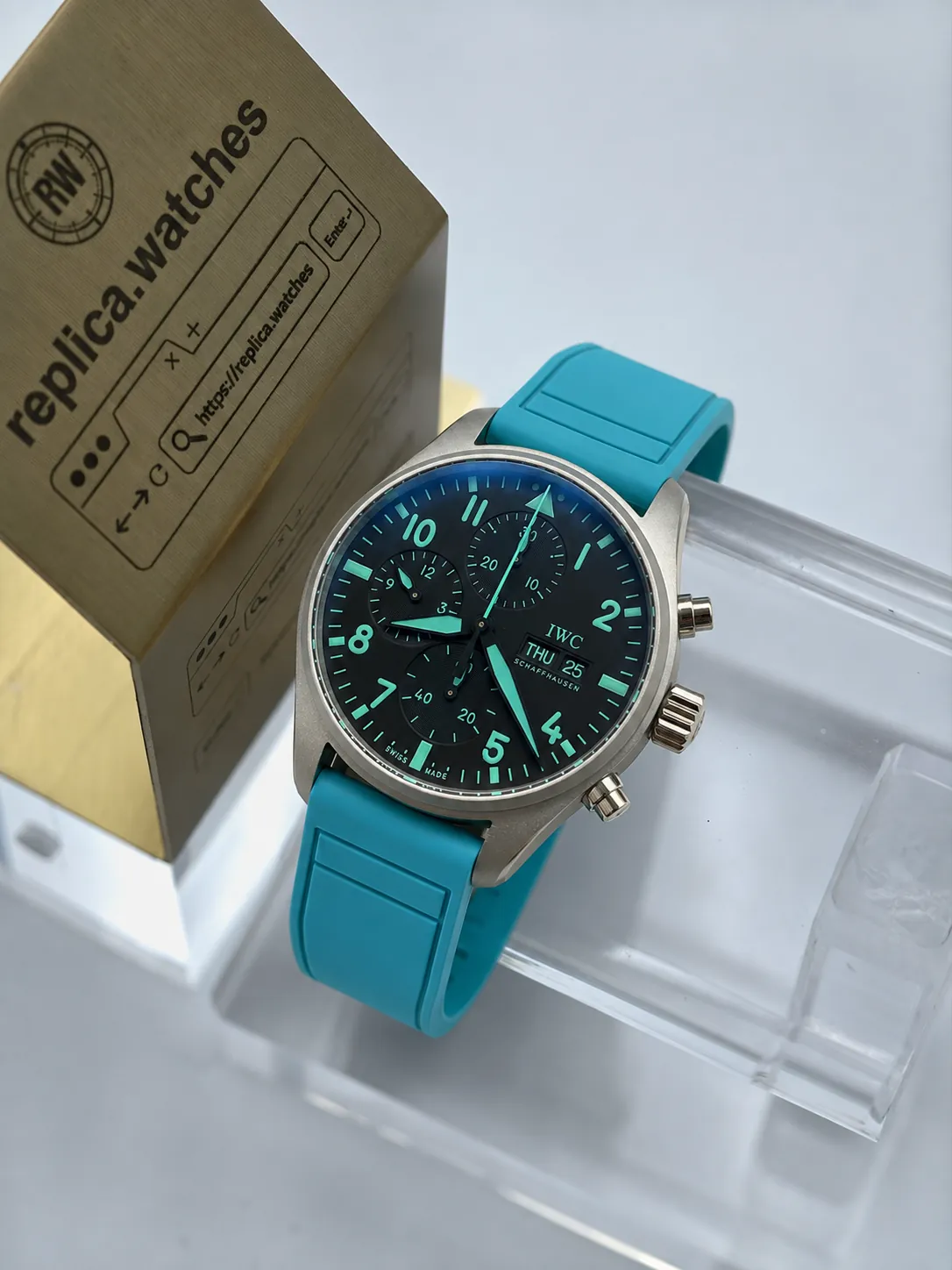 Super Clone IWC Pilot Chronograph 41 IW388108 Mercedes-AMG PETRONAS F1 Team 41mm Titanium Green Rubber Watch