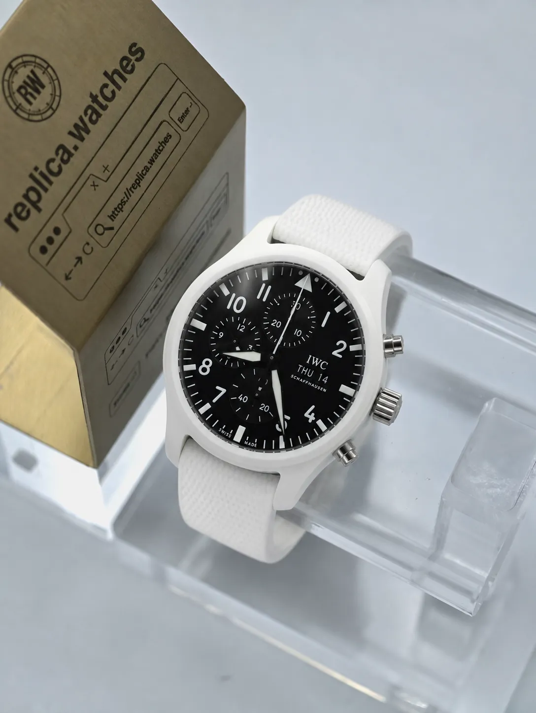 Super Clone IWC Pilot Chronograph TOP GUN Lake Tahoe IW389105 44.5mm White Ceramic Case Automatic Watch
