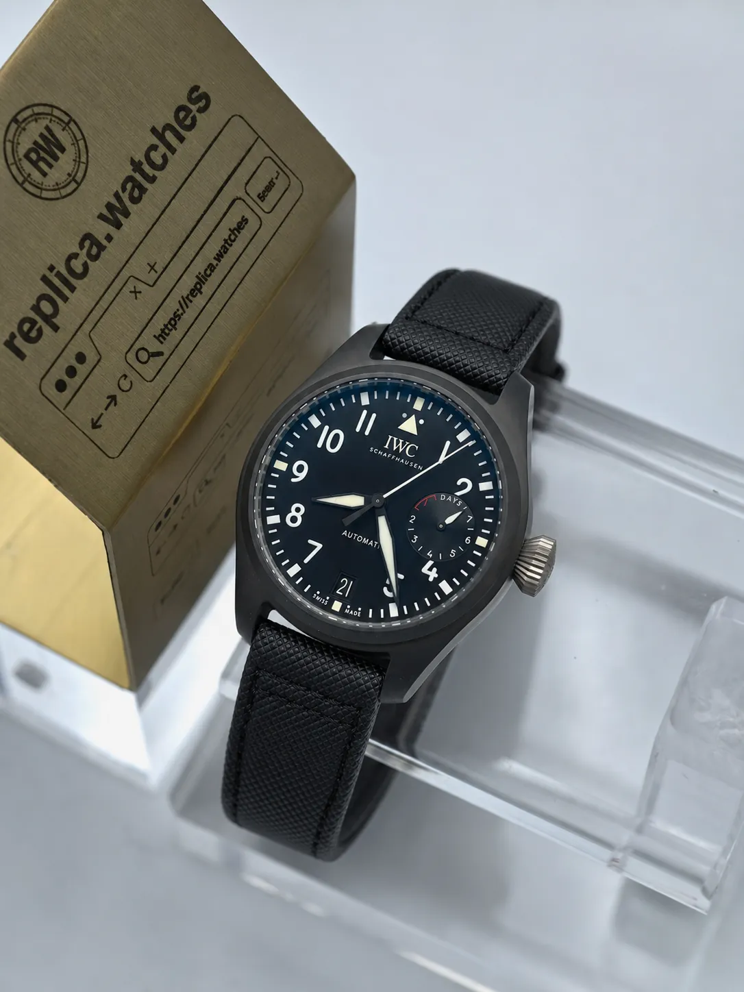 Super Clone IWC Big Pilot TOP GUN IW502001 46mm All Black Ceramic Case 7 Days Power Reserve 51111 Z Factory Watch