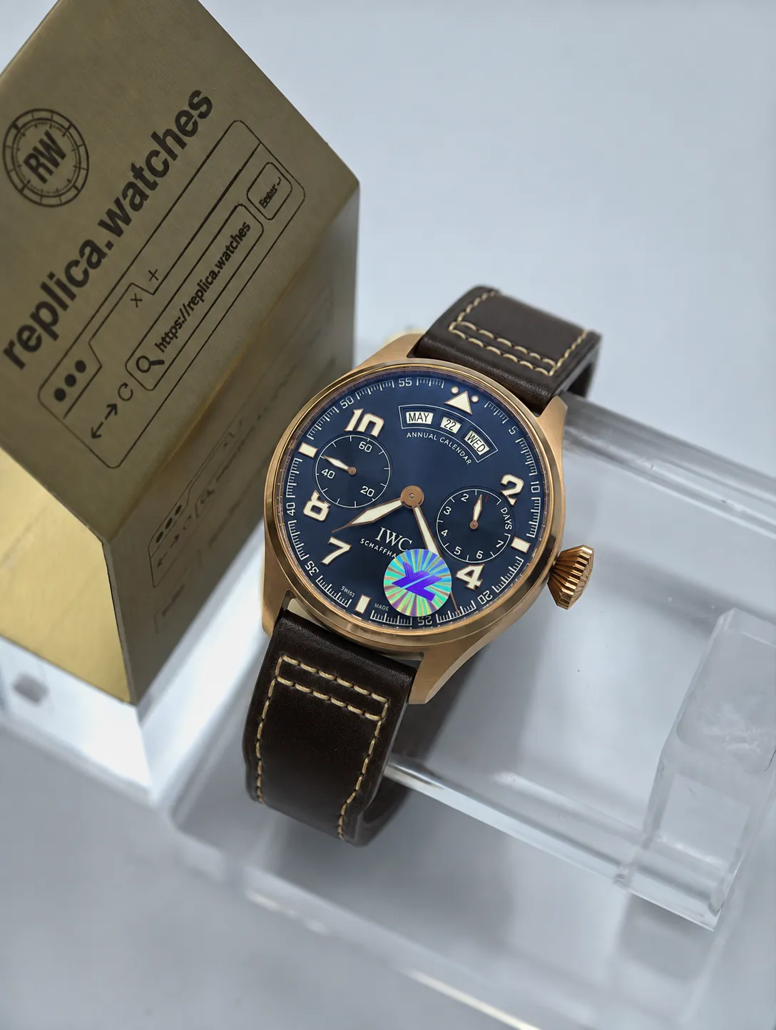 Super Clone IWC Big Pilot’s IW502701 46mm Rose Gold Case Blue Annual Calendar Dial 52850 Movement YL Factory Watch