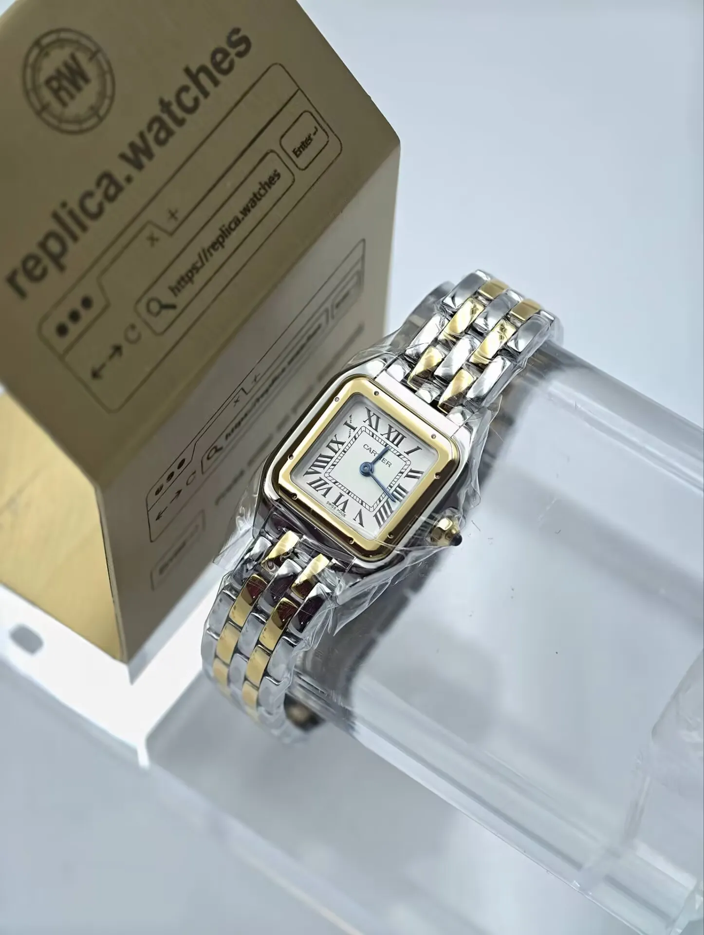 Super Clone Cartier W2PN0007 White Dial 27mm Two-Tone Panthère de Cartier Ladies Watchs