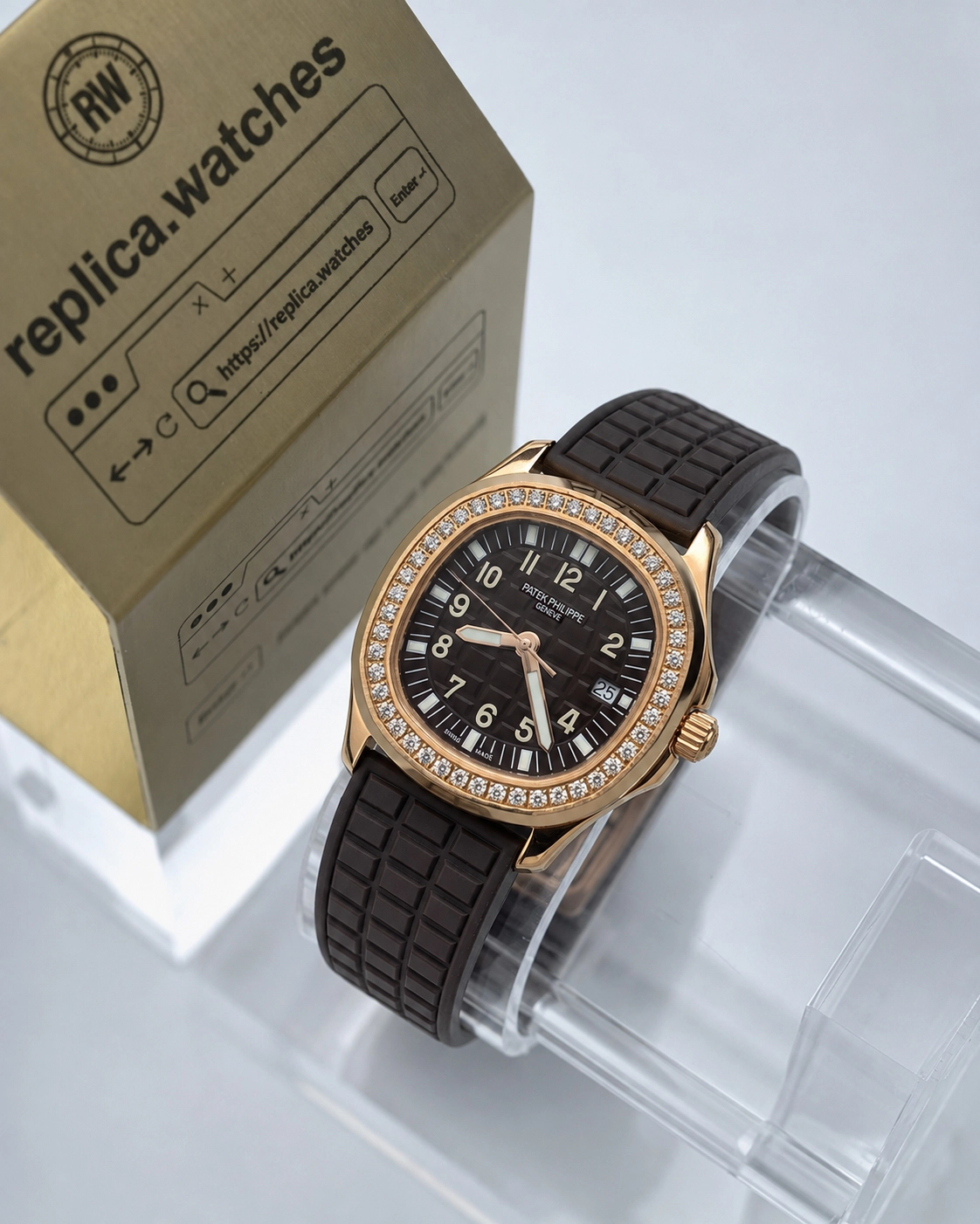 Super Clone Patek Philippe 5068R-001 Black Dial 35.6mm Rose Gold Tone Ladies Aquanaut Watchs