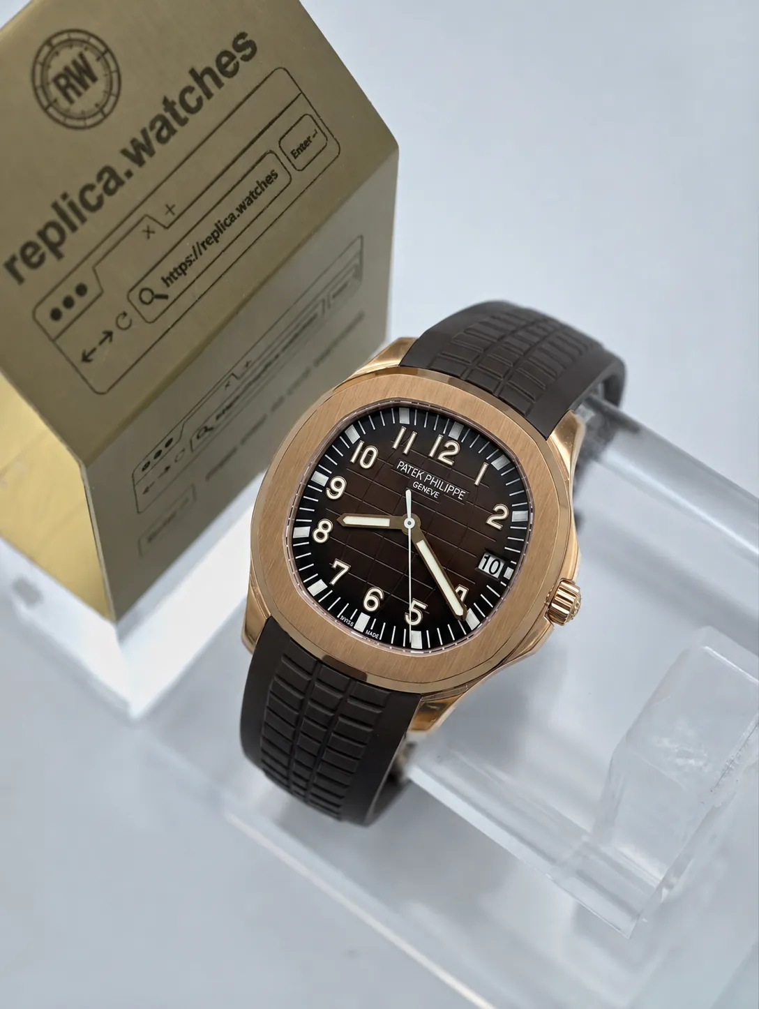 Super Clone Patek Philippe Aquanaut 5167R-001 40.8mm Heavy Version Brown Sunburst Dial See Through Case Back 26‑330 SC DD Factory Watch