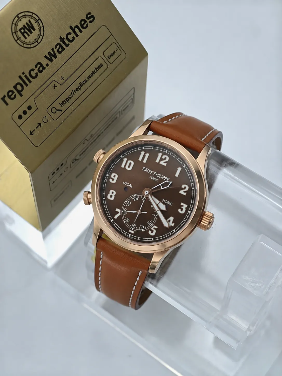 Super Clone Patek Philippe 5524R-001 Brown Dial 42mm Rose Gold Travel Time Automatic Watchs