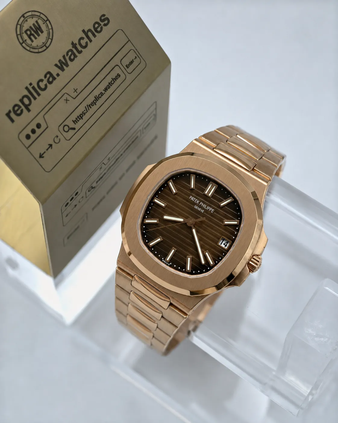 Super Clone Patek Philippe Nautilus 5711/1R-001 40mm Heavy Version 18K Rose Gold Gradient Brown Dial 26-330 SC Steel Bracelet DD Factory Watch