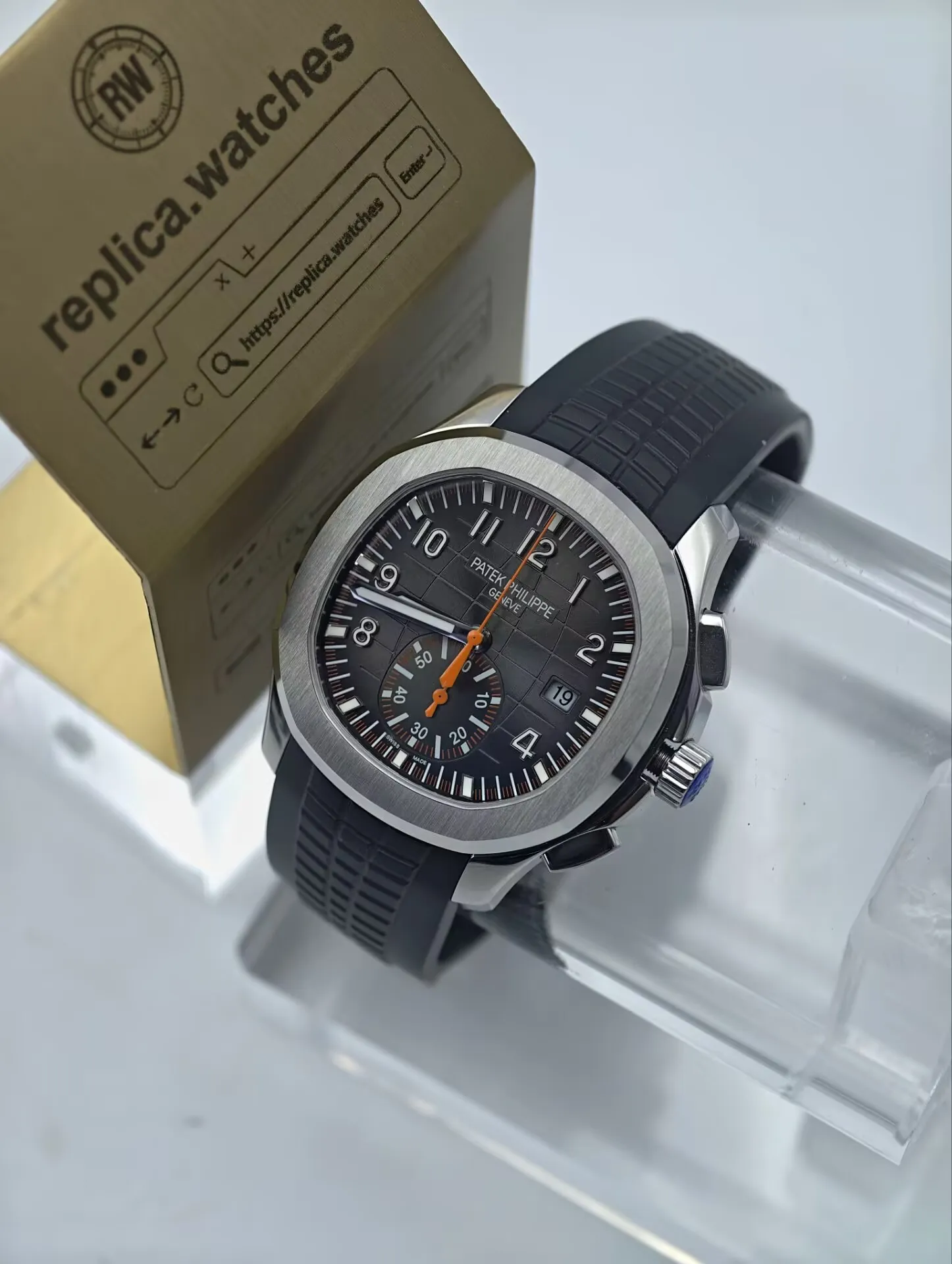Super Clone Patek Philippe Aquanaut 5968A-001 42.2mm Black Gradient Dial Orange Chronograph Sport Watchs