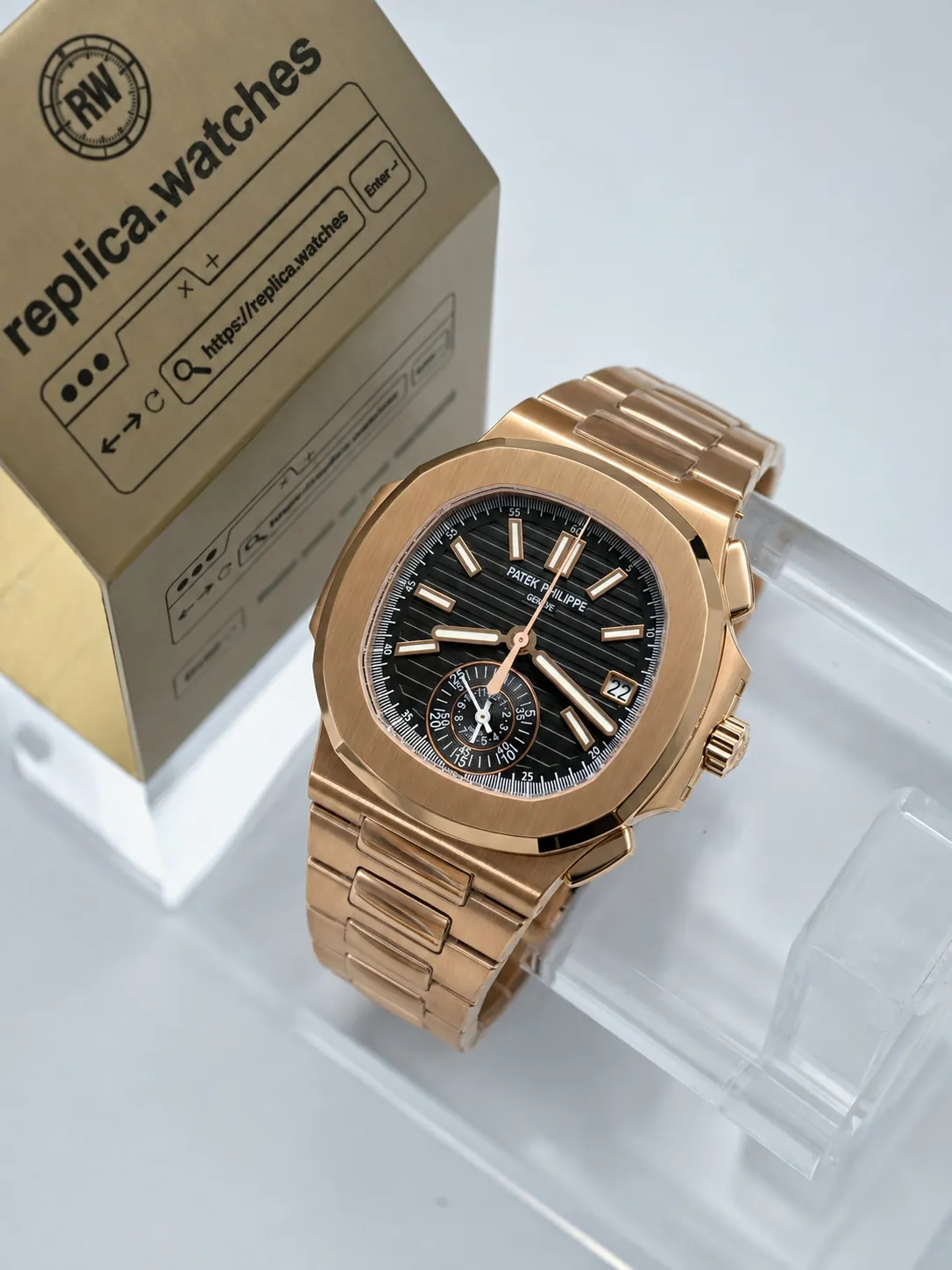 Super Clone Patek Philippe 5980/1R-001 Black Dial 40.5mm Nautilus Flyback Chronograph Watchs