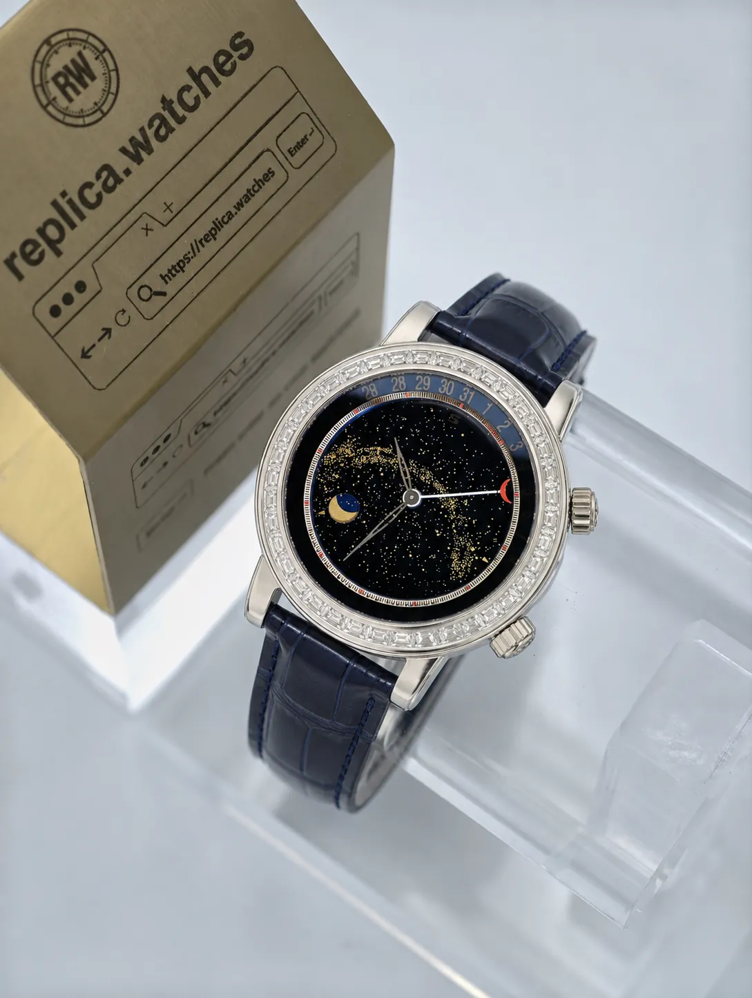 Super Clone Patek Philippe Complications 6104P-010 Dark Blue Star Dial 44mm Astronomical Luxury Watchs