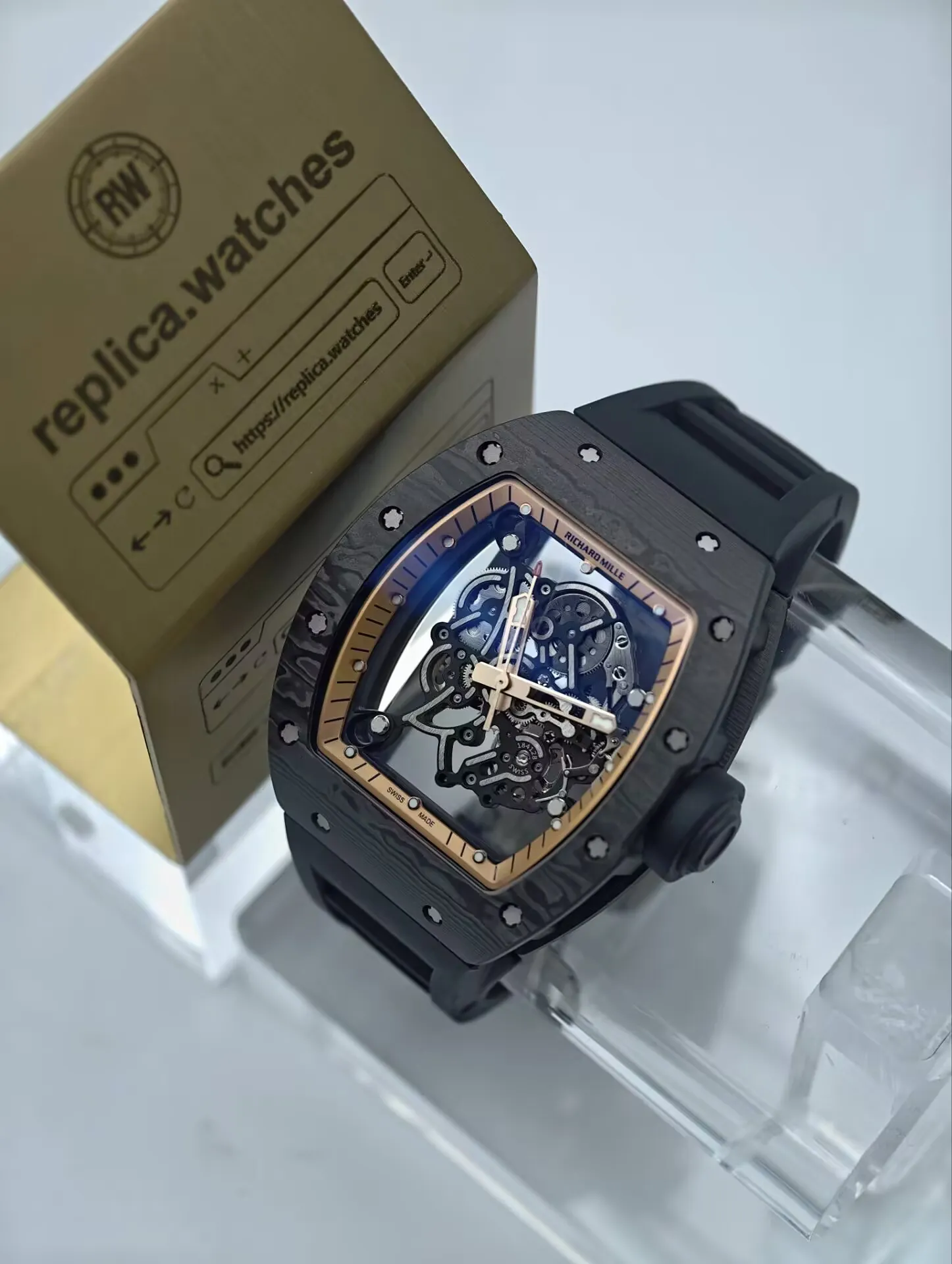 Super Clone Richard Mille RM 055 Bubba Watson 49.90×42.70mm Skeleton Dial NTPT Carbon Sport Watchs