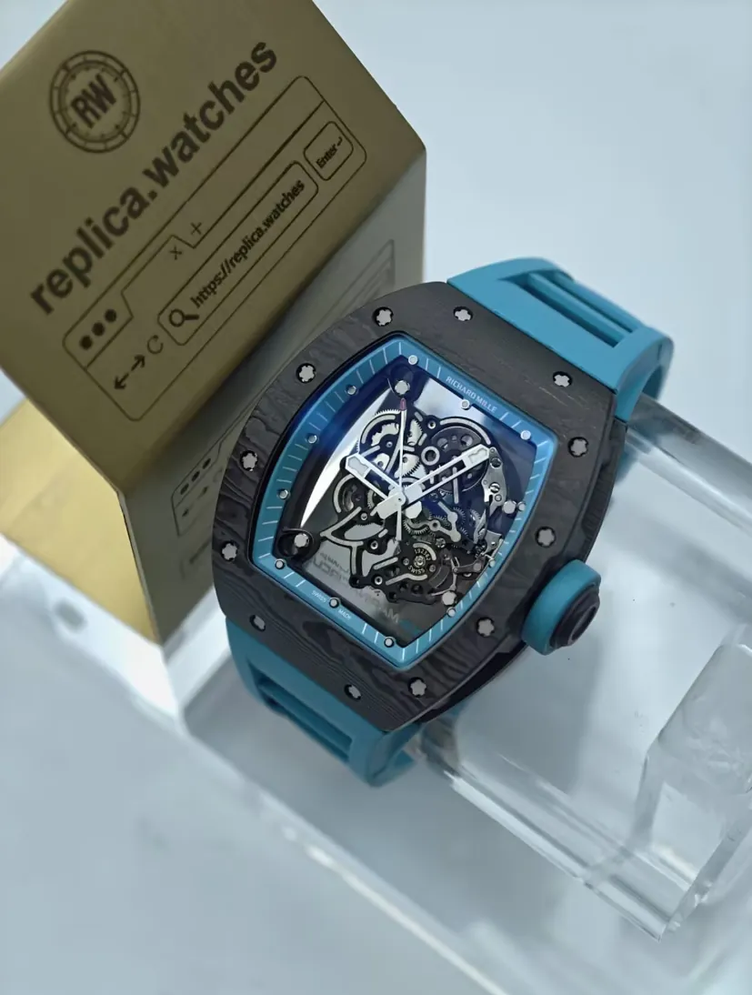 Super Clone Richard Mille RM055 49.90×42.70mm Yas Marina Circuit Edition Hollow Dial Blue Rubber Strap Sport Watchs