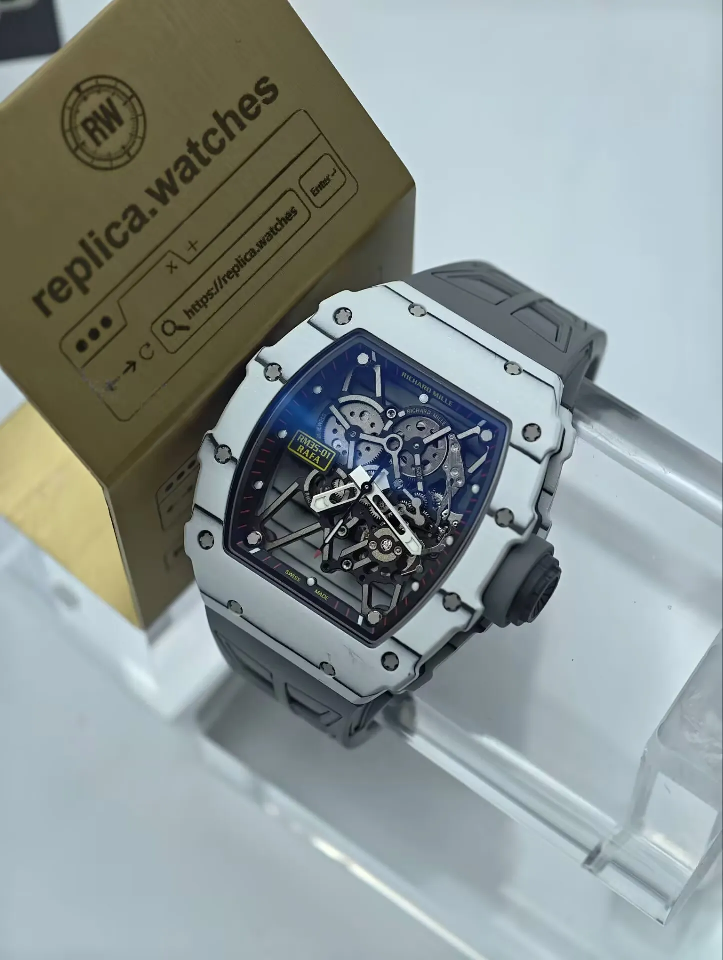 Super Clone Replica Richard Mille RM35-01 Rafael Nadal Black Skeleton Dial 42.00x49.94mm Luxury Watchs