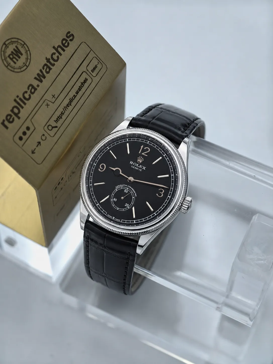 Super Clone Rolex Perpetual 1908 M52509-0002 39mm White Gold Fluted Bezel Black Alligator Strap 7140 Movement R+ Factory Watch