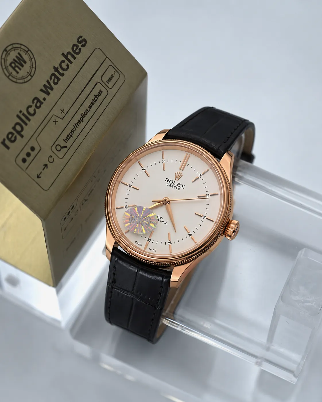 Super Clone Rolex M50505-0021 White Dial 39mm Cellini Three-Hands Everose Gold Tone Watchs