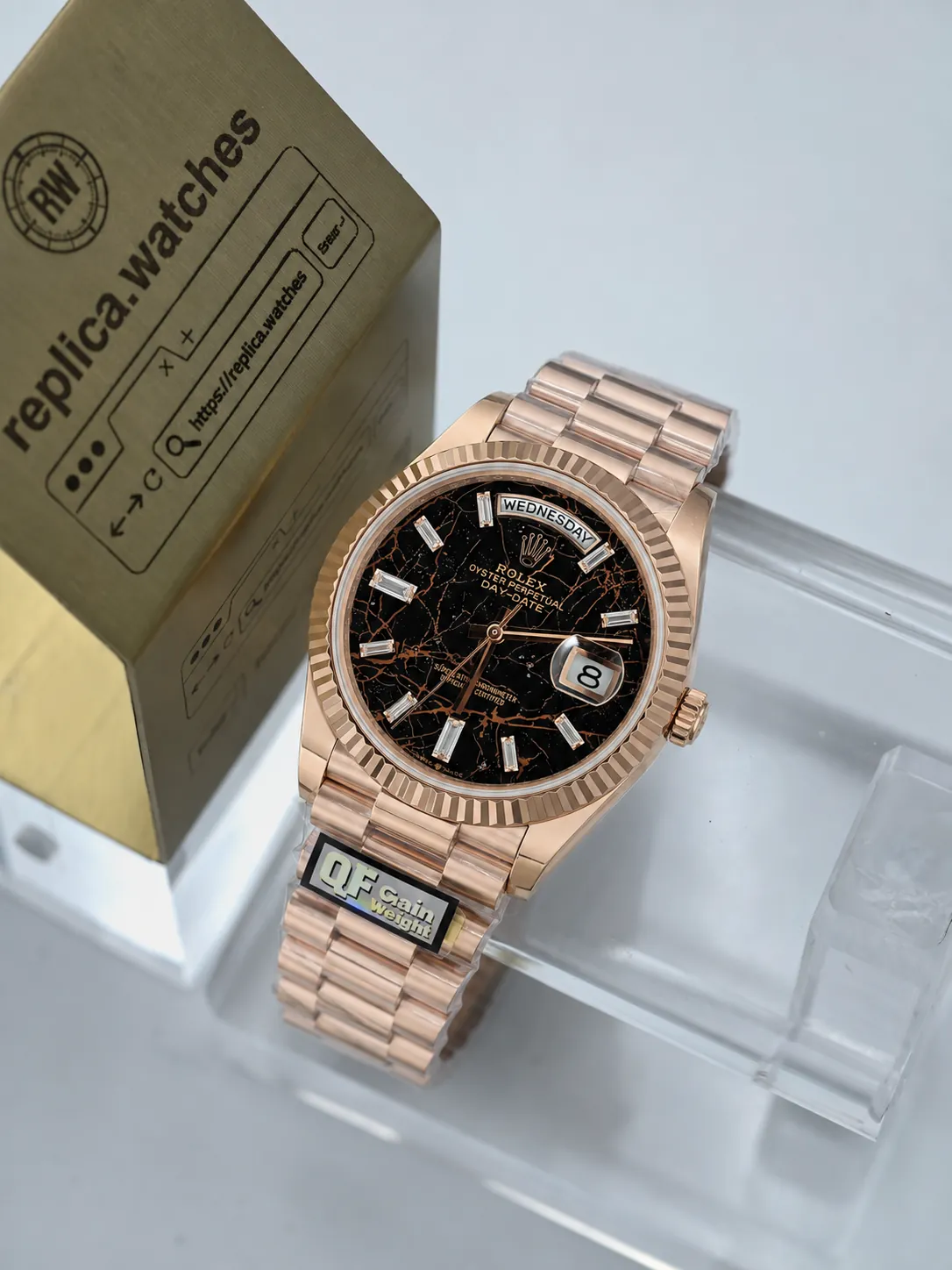 Super Clone Rolex Day-Date 40 M228235-0045 40mm Full Everose Gold Eisenkiesel Dial Diamond Markers 3255 Movement Q Factory Watch