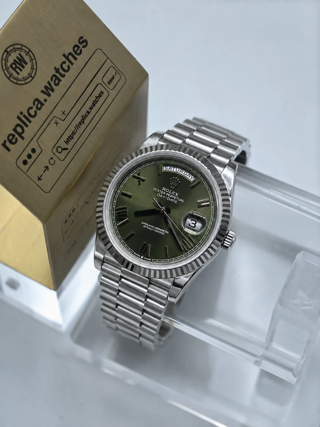 Super Clone Rolex Day-Date 40 M228236-0008 40mm Olive Green Sunburst Dial President Bracelet Automatic Watch