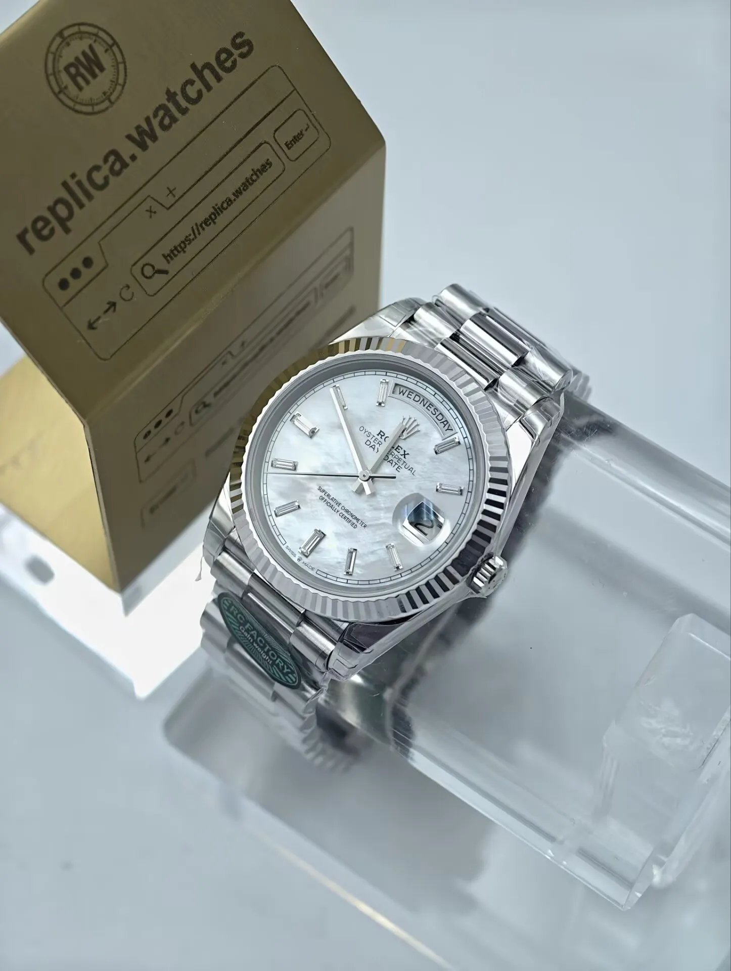 Super Clone Rolex Day-Date M228239-0078 40mm White Mother-of-Pearl Diamond Dial 3255 Movement Luxury Watchs